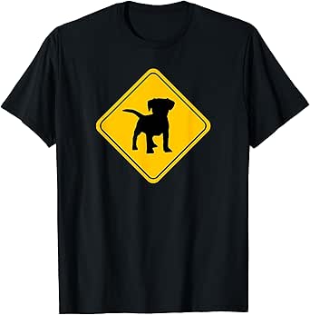 Puppy Dog Cute Crossing Road Sign Classic Minimalist Graphic T-Shirt for Men Women Kids