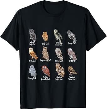Owl Motifs for Owl Lovers - Unisex Owls T-Shirt - Black - Small - Short Sleeve - Polyester - Modern - Owl Pattern - All Seasons - Imported - Machine Wash