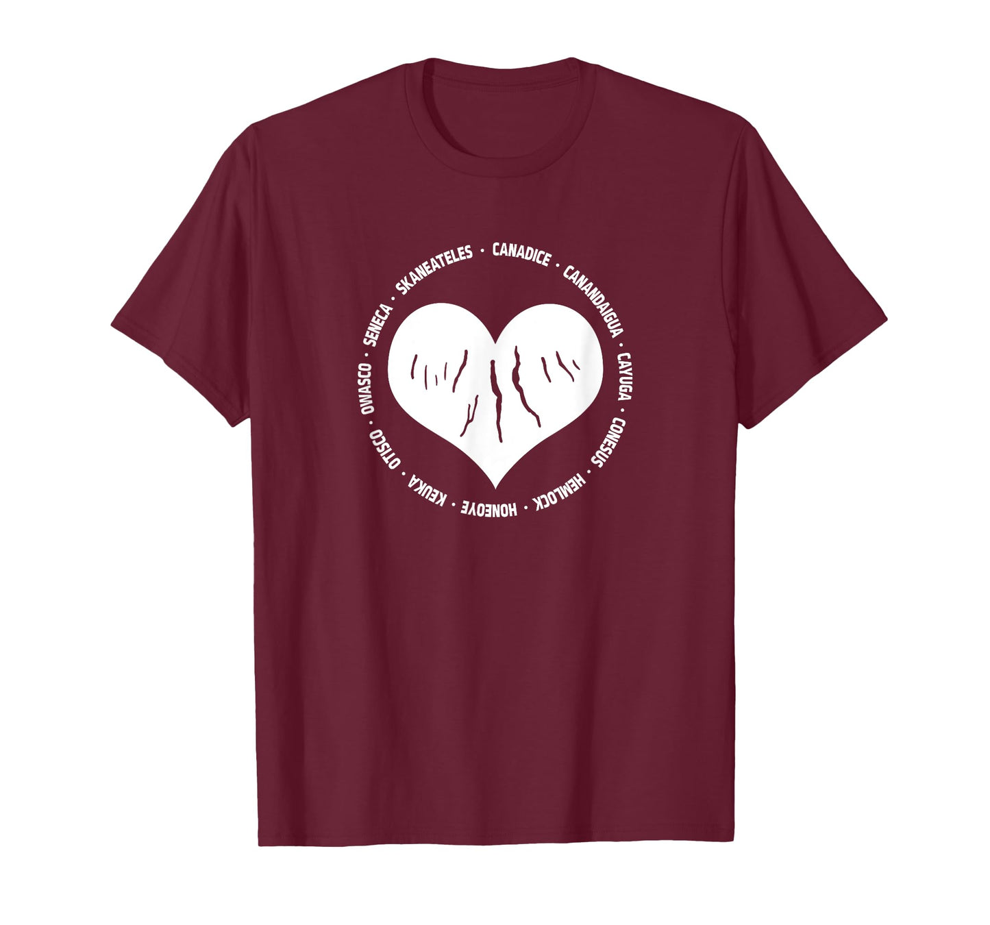 I Love The Finger Lakes New York Gift Heart with Lake Names T-Shirt