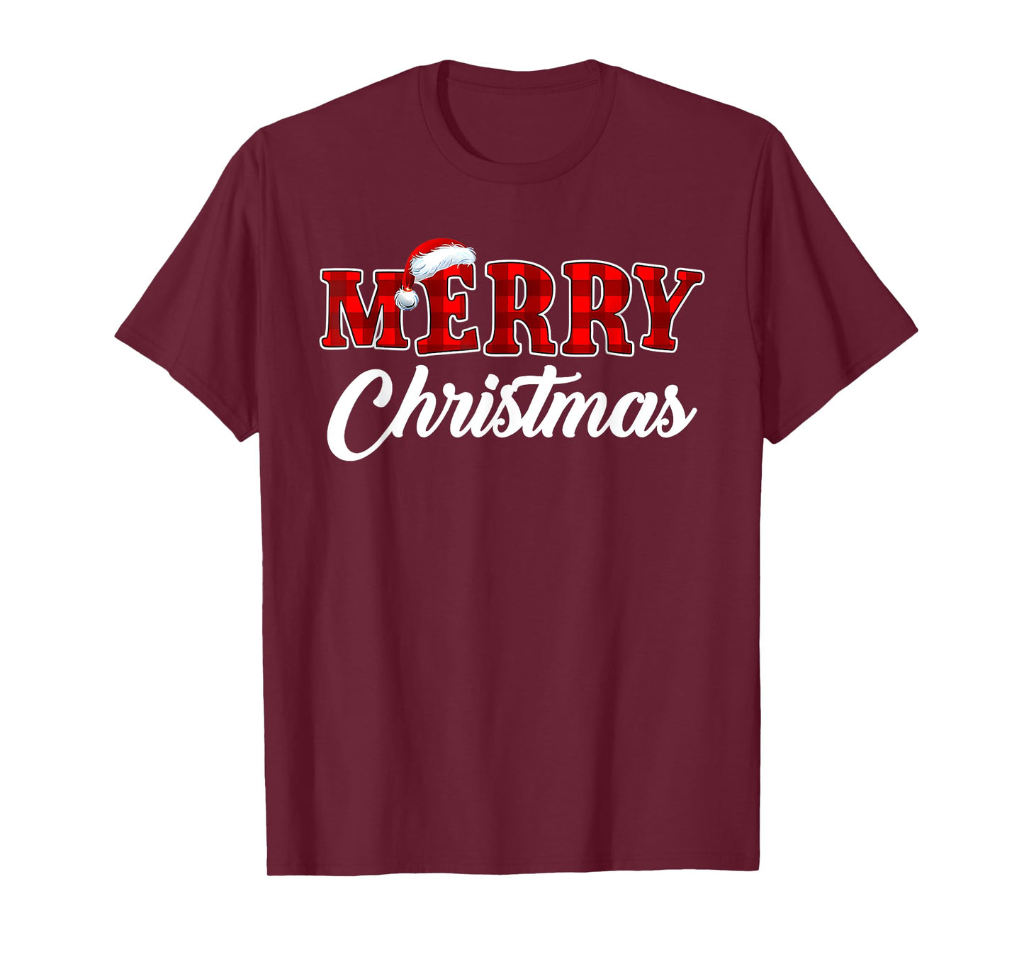 Merry Christmas Buffalo Plaid Red Xmas Santa Hat Pajamas T-Shirt