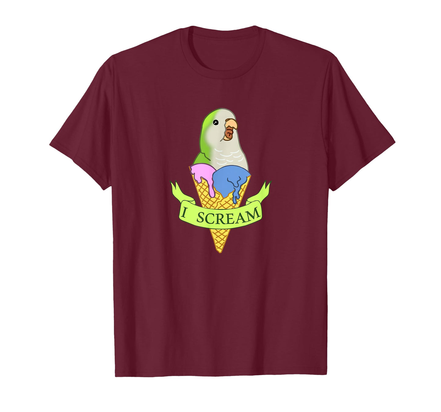Funny Ice cream Monk Parakeet, I scream Green quaker parrot T-Shirt for Men Women Kids