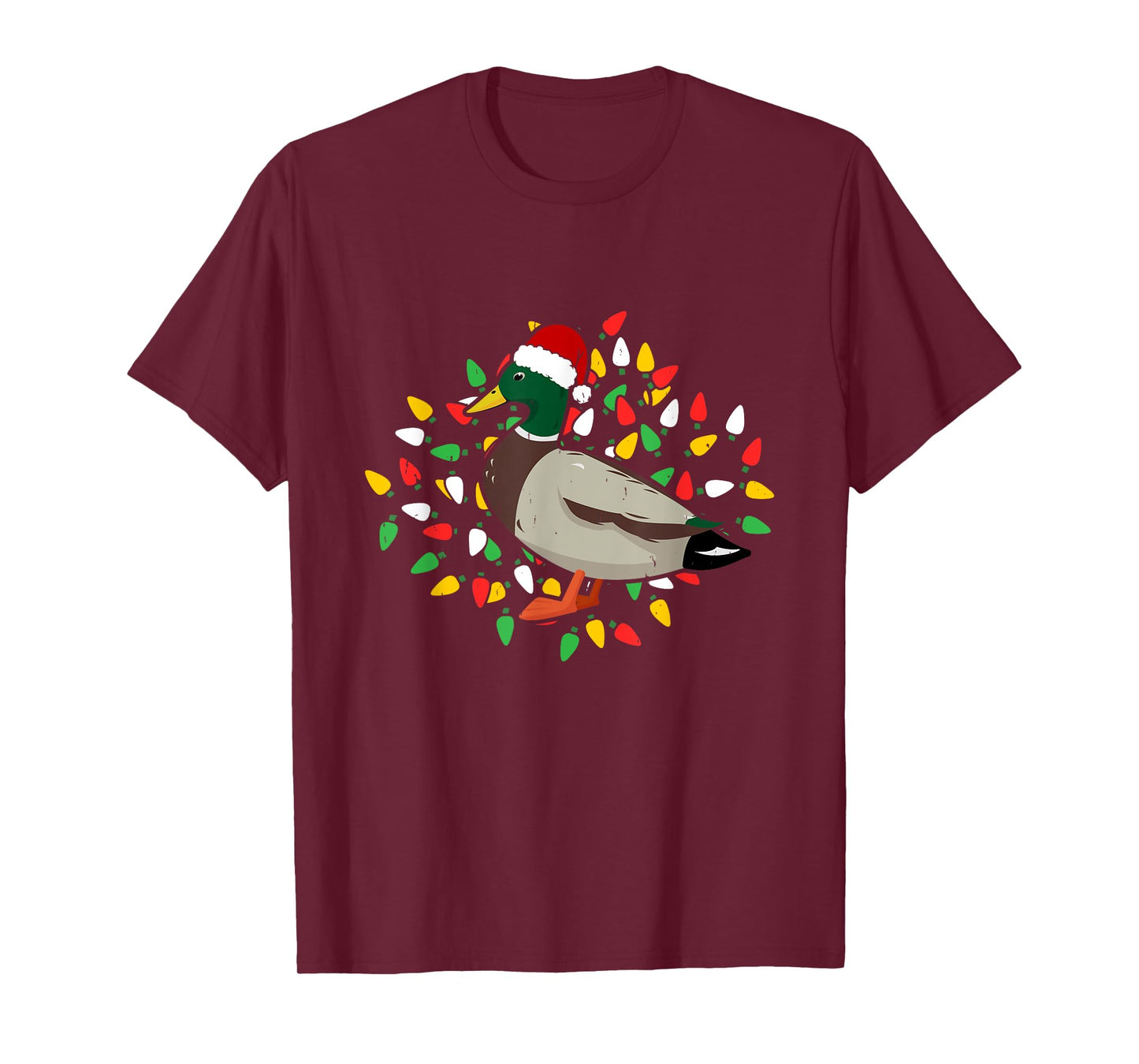 Holiday Xmas Lighting Santa Hat Mallard Duck Bird Christmas T-Shirt