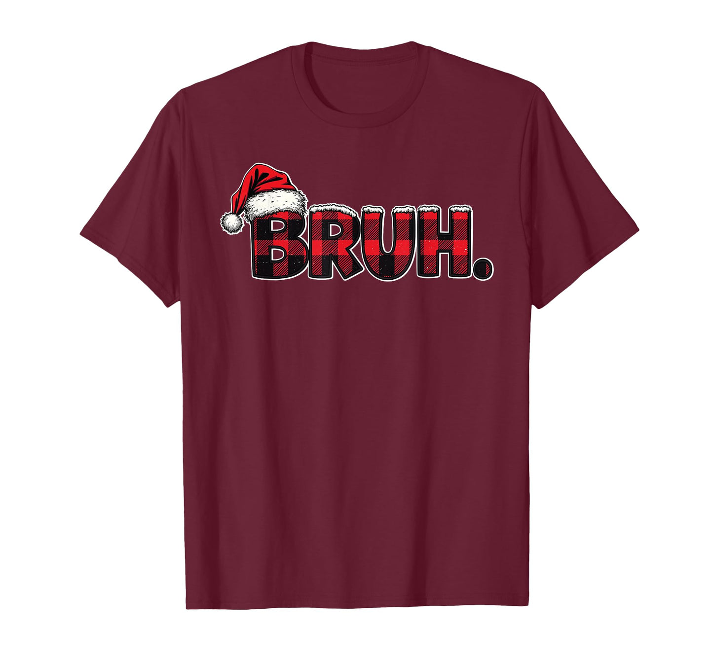 Bruh Santa Hat Funny Christmas Plaid Holiday Boys Kids Xmas T-Shirt