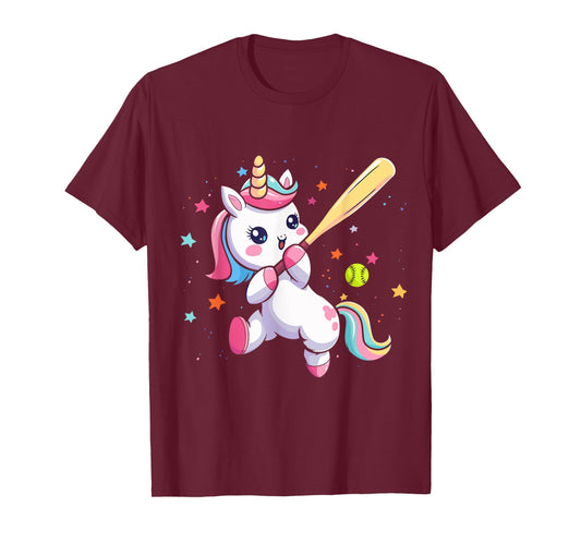 Funny Softball Cute Unicorn Softball Player Teen Girls T-Shirt