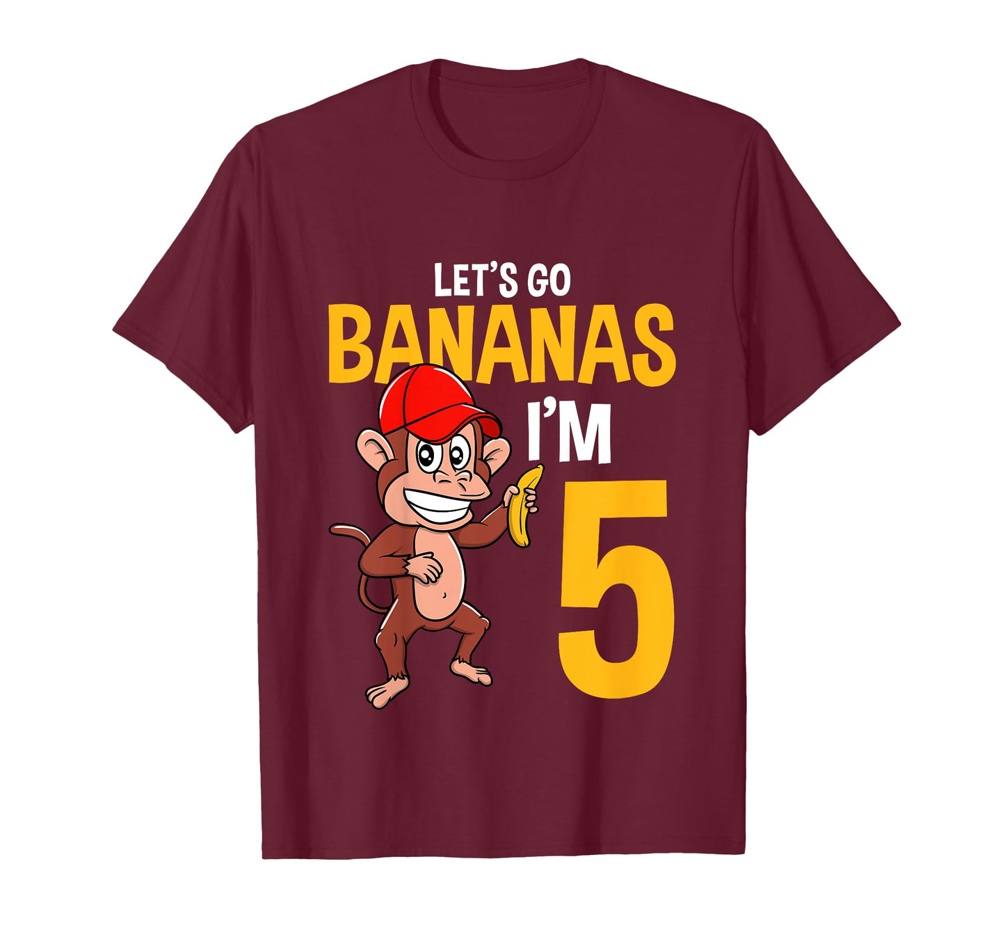 Lets Go Bananas 5th Birthday Monkey 5 Year Old Boy Girl T-Shirt
