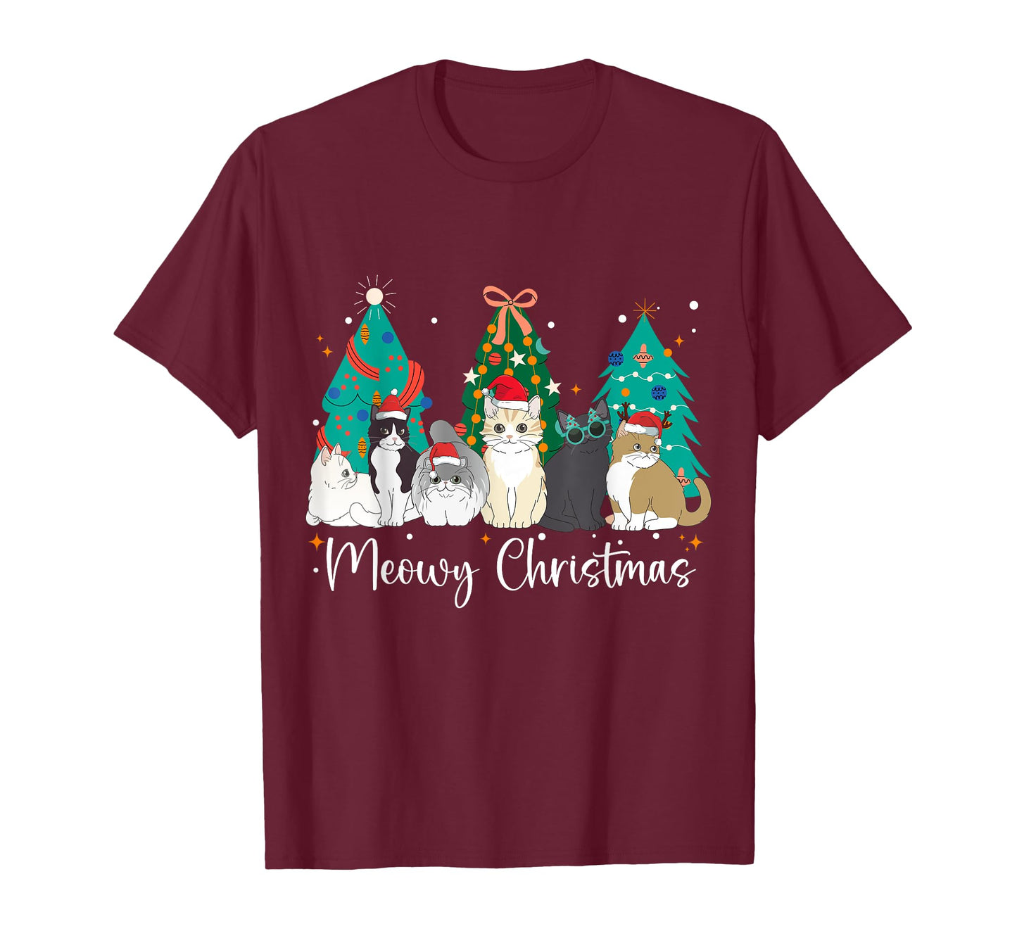 Meowy Christmas Cat Lover Funny Festive Holidays Cats T-Shirt