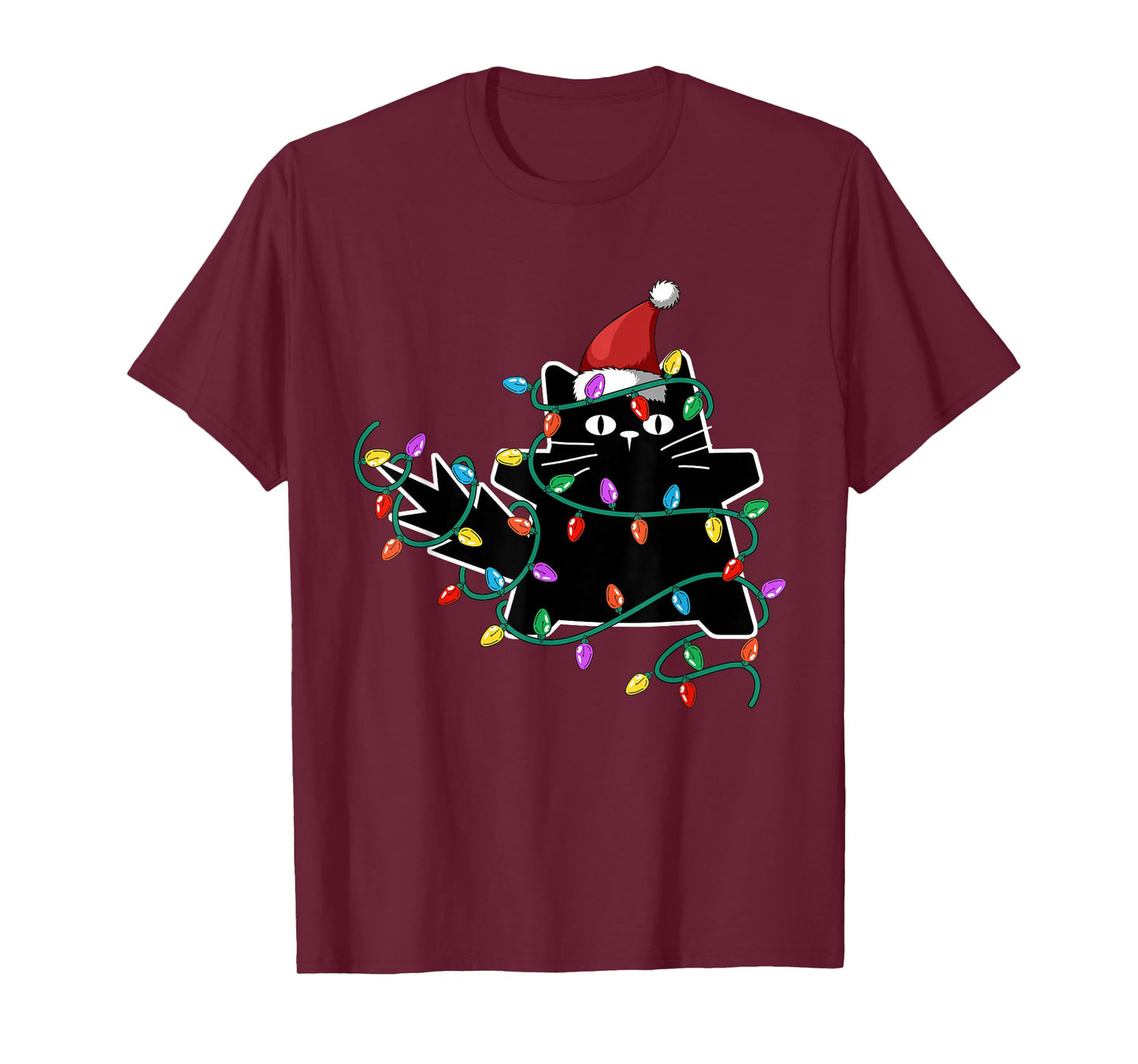 Black Cat Christmas Tree Lights Funny Santa Kitten T-Shirt