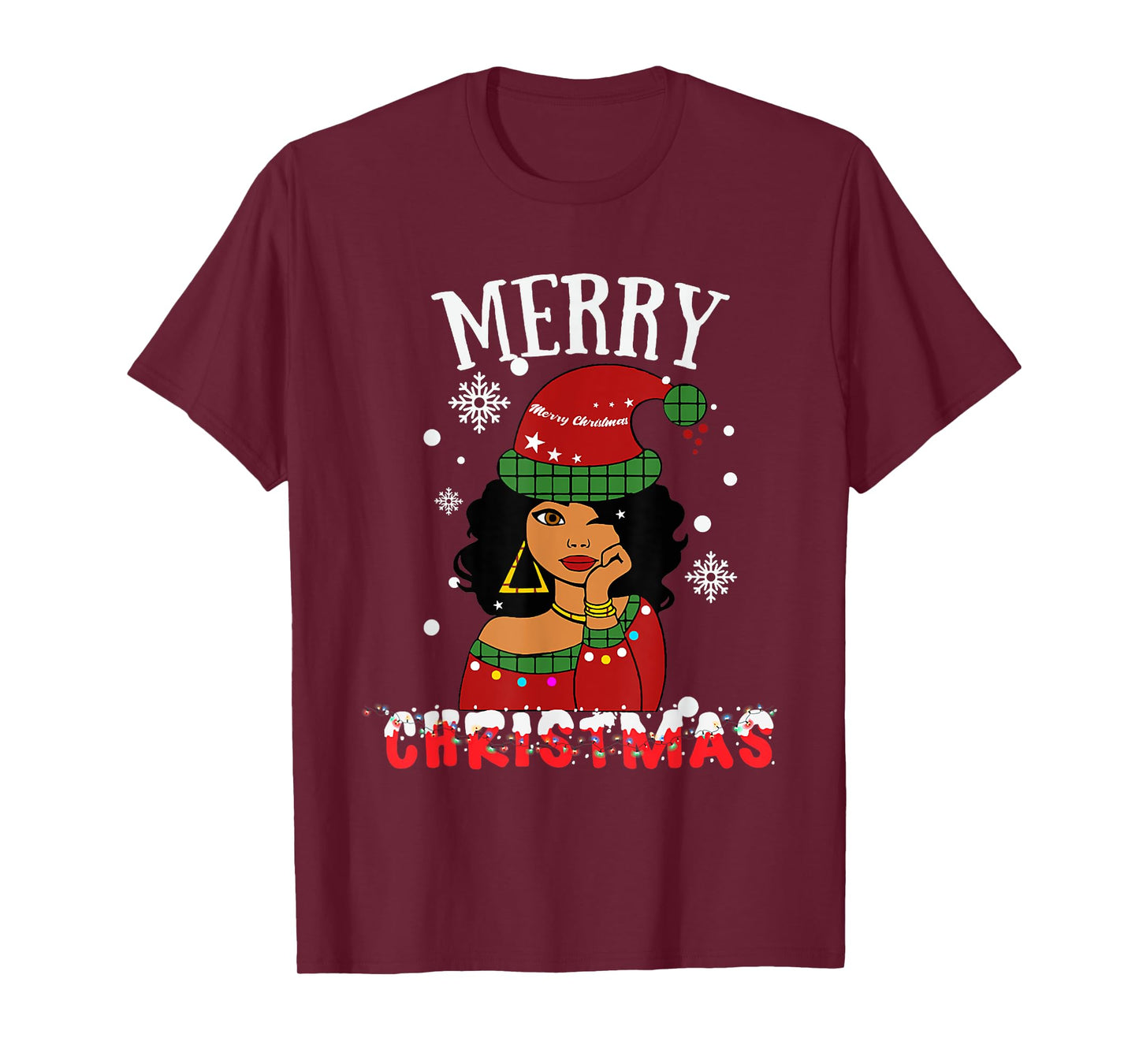 Black African American Merry Christmas Melanin Women Santa T-Shirt