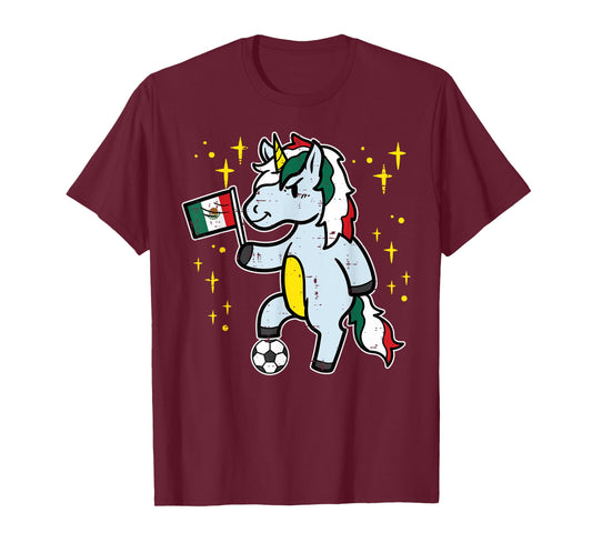 Mexico Flag Unicorn Football Soccer Fan Women Girls Kids T-Shirt