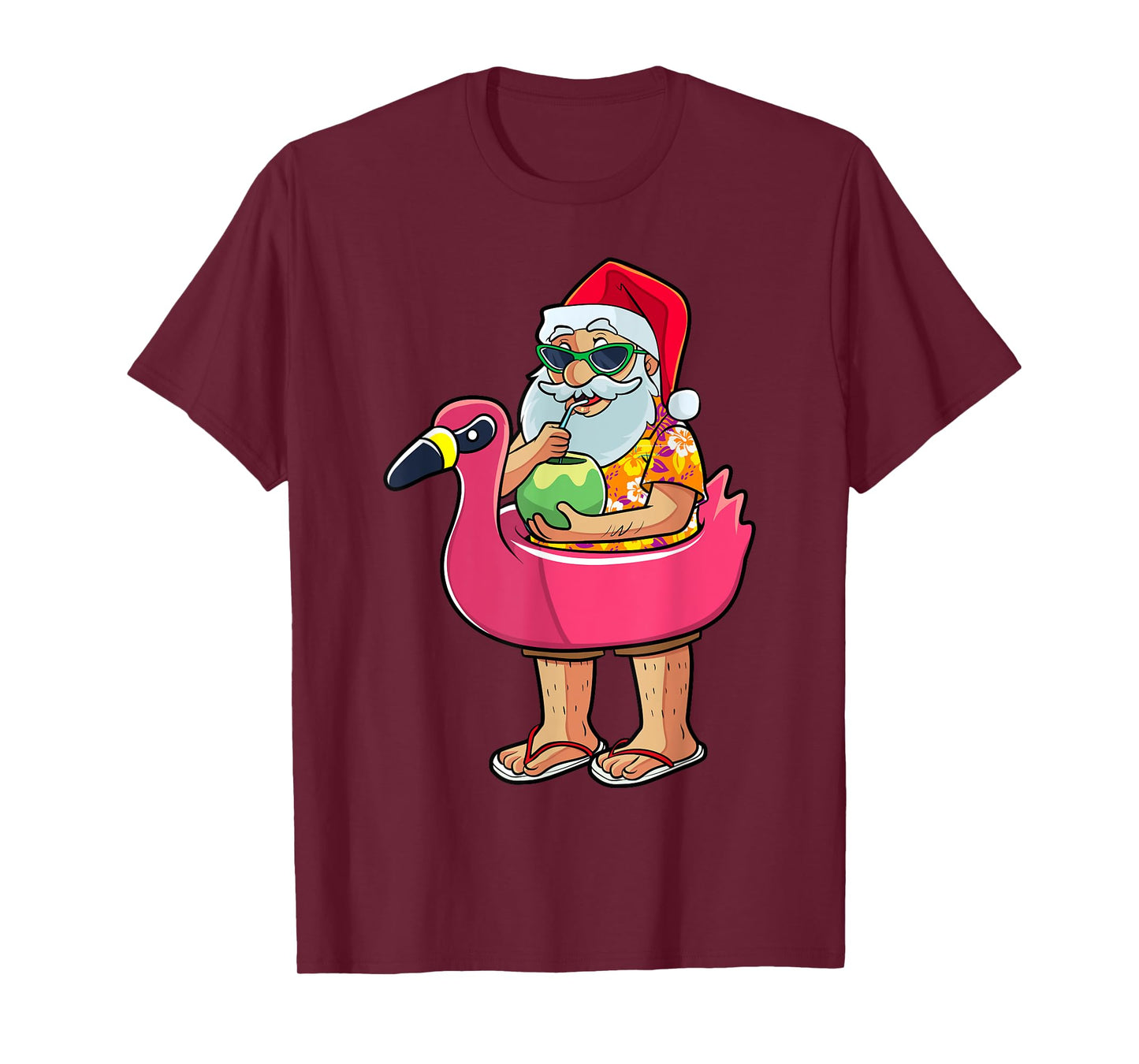 Christmas in July Funny Santa Flamingo Pool Float Summer Men T-Shirt