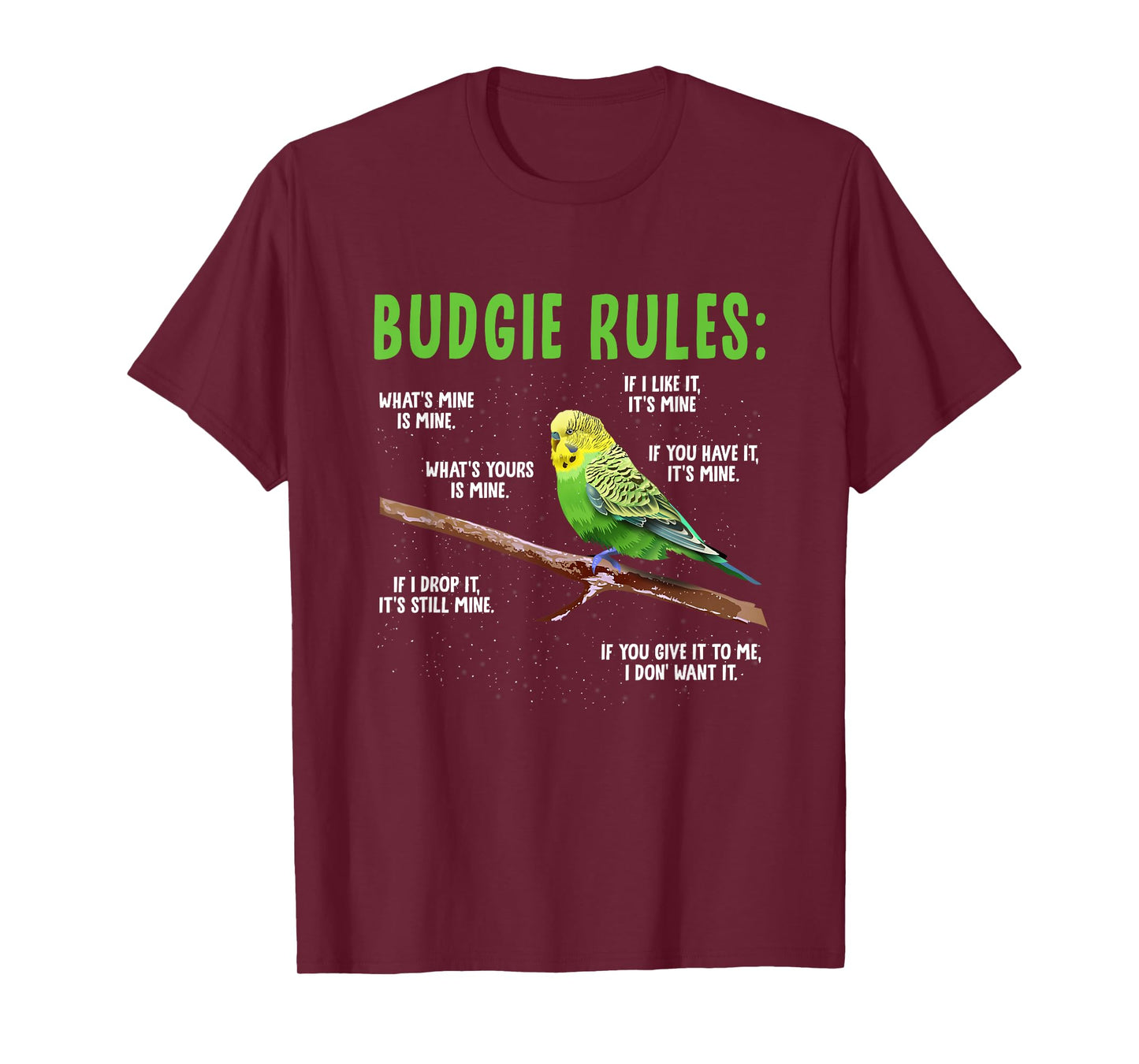 Budgie Rules Budgie Lover Parakeet Bird Budgerigar Parrots T-Shirt