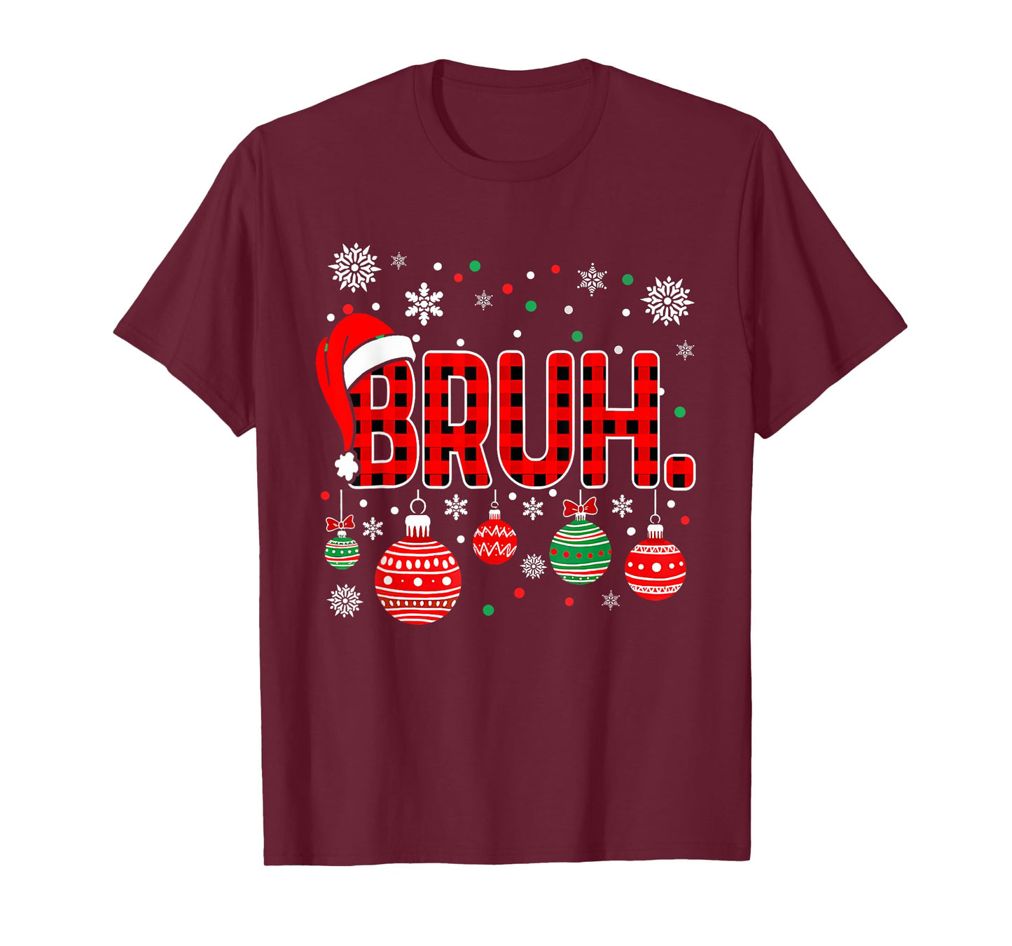 Bruh Funny Christmas Plaid Teens Boys Kids Xmas Pajamas T-Shirt
