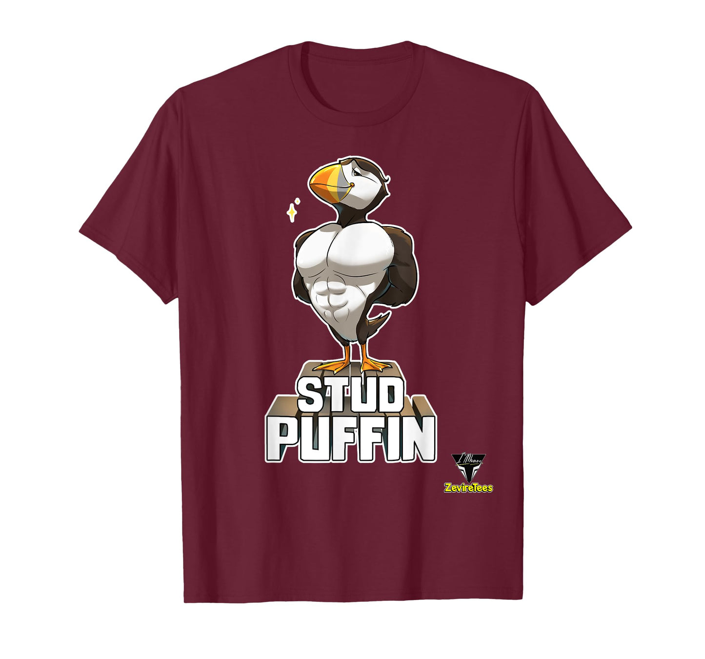 ZevireTees Stud Puffin T-Shirt - Men's Unisex-Adults Black Cotton 100% T-Shirt - Small - Short Sleeve - Studded, Unique Fabric Blend