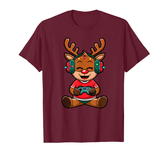 Funny Christmas Gamer Reindeer Gaming Kids Christmas Boys T-Shirt
