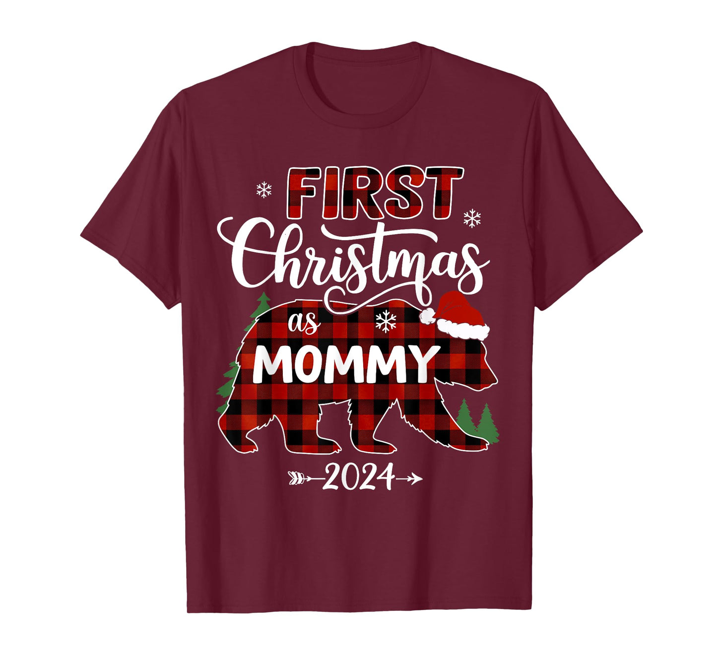 First Christmas As Mommy Red Bear Santa Hat 2024 Pregnancy T-Shirt