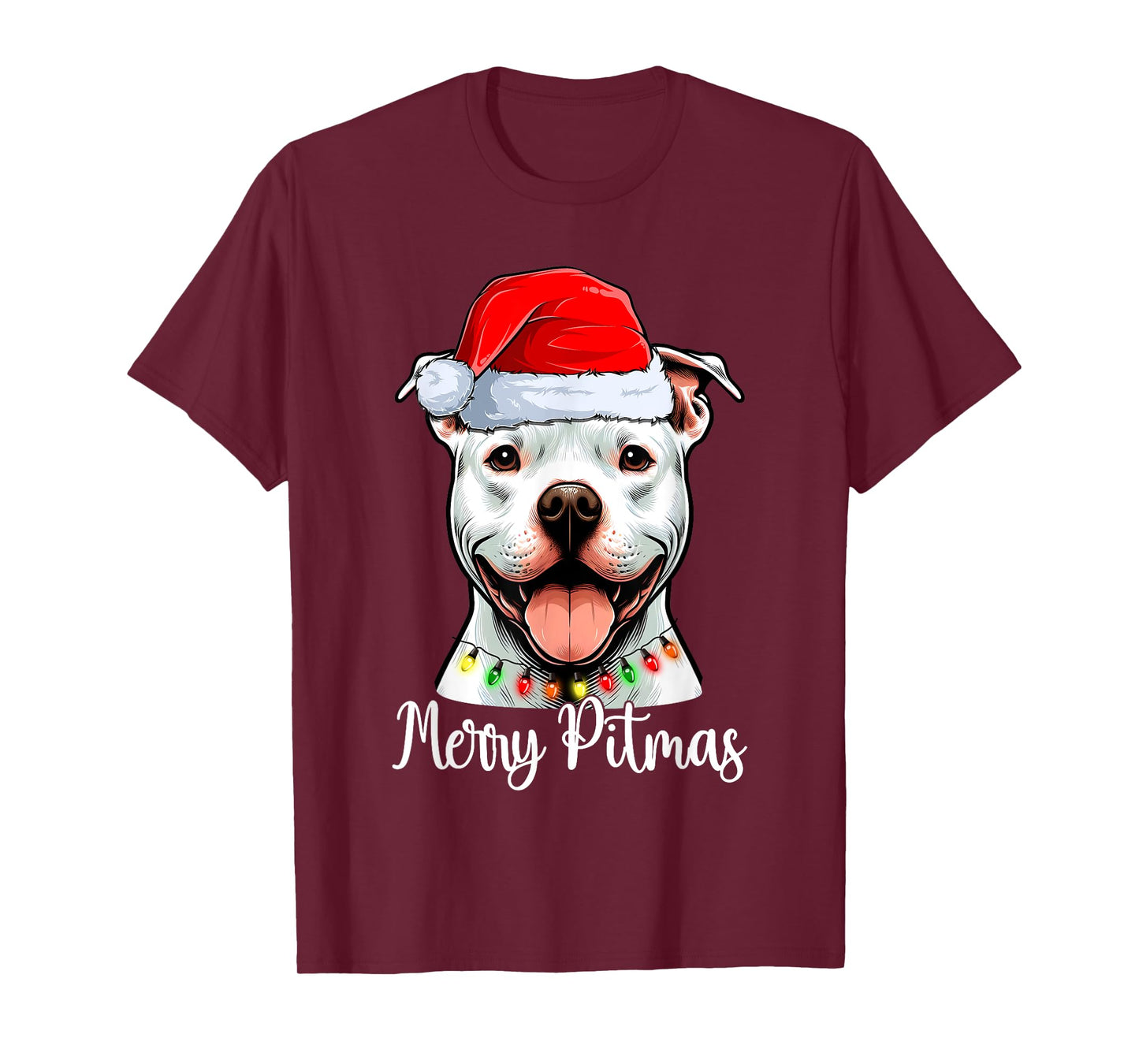 Pit Bull Santa Christmas Tree Lights Xmas Merry Pitmas T-Shirt
