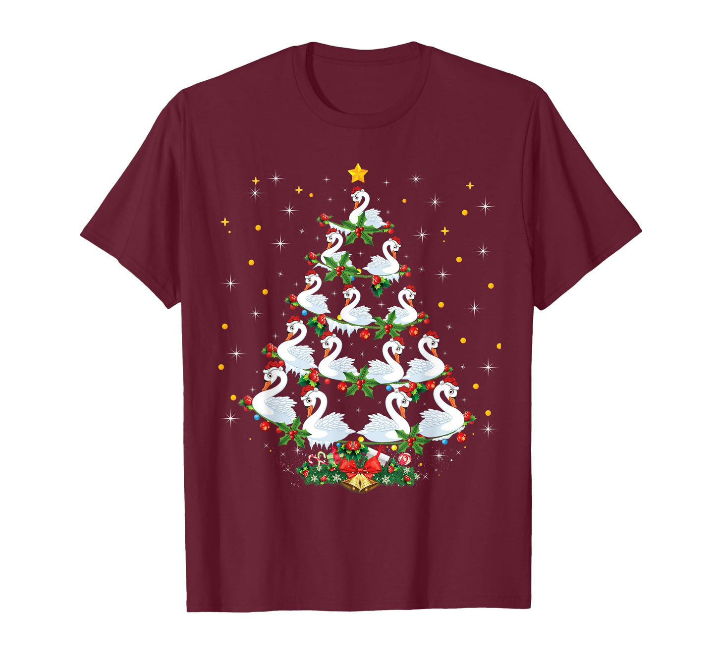 Funny Swans Bird Lover Xmas Gift Swans Christmas Tree T-Shirt