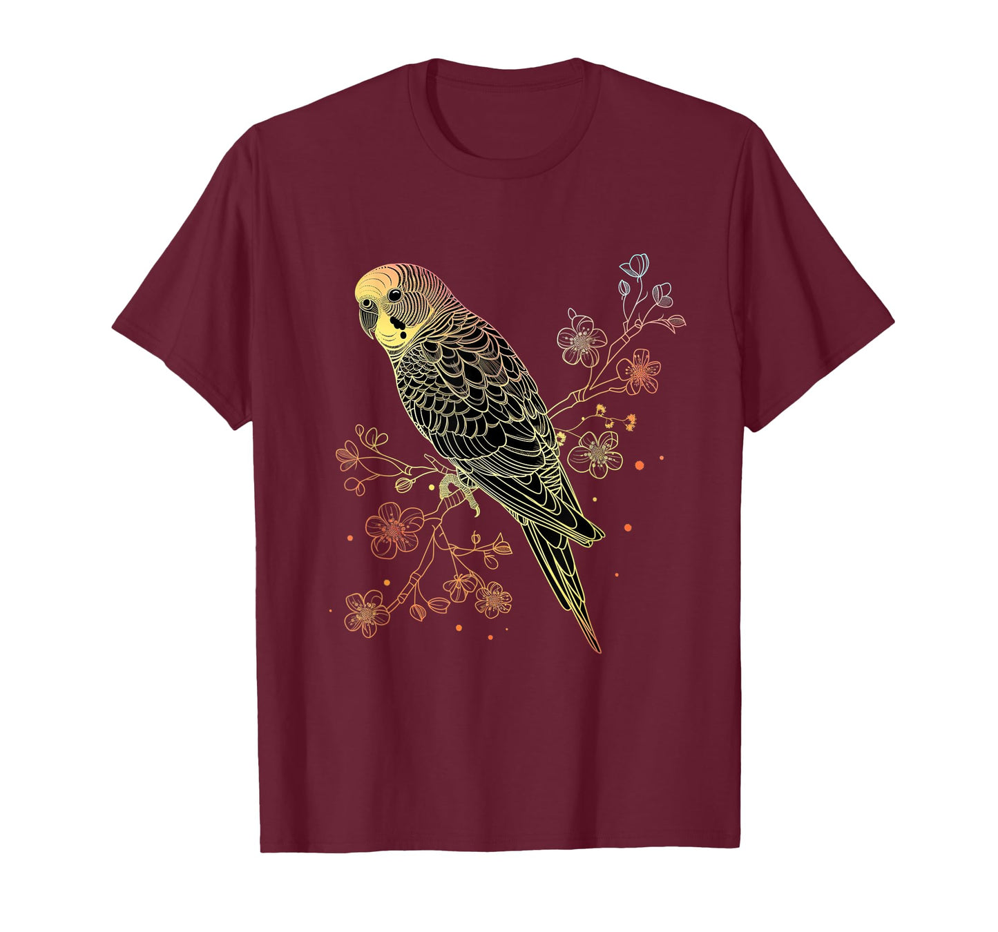 Budgie Parakeet Bird Mom Budgerigar Parrot Vintage Flower T-Shirt