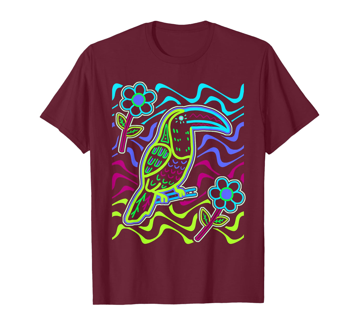 Toucan Bird Aracari Toucanet Mola Art by Panama Kuna Tribe T-Shirt