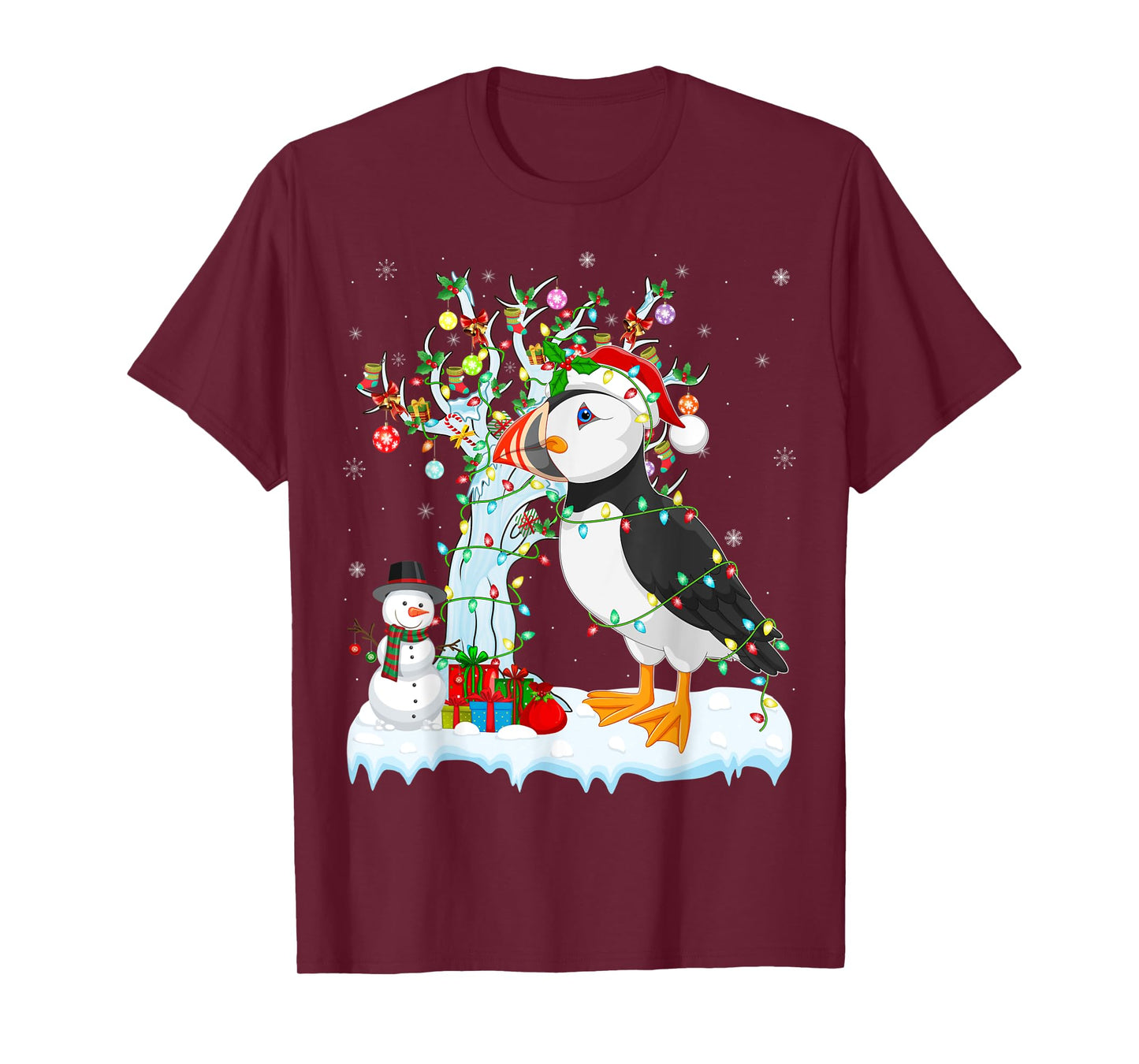 Puffin Bird Xmas Element Tree Lighting Puffin Christmas T-Shirt
