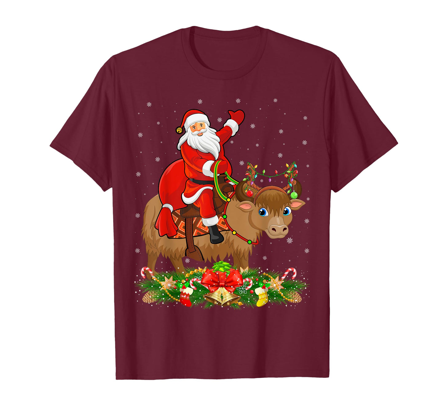 Xmas Decor Lights Funny Santa Riding Yak Christmas T-Shirt