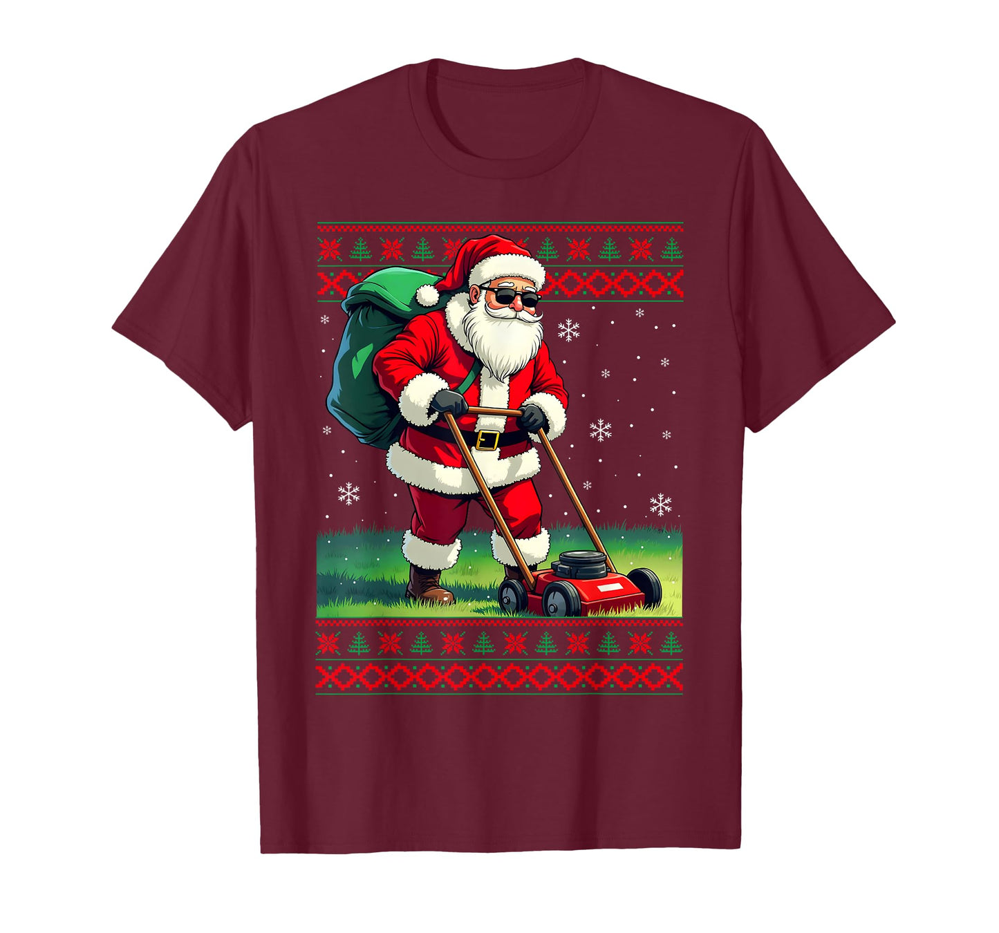 Santa Claus Mowing Lawn Ugly Christmas Holiday Boys Men T-Shirt