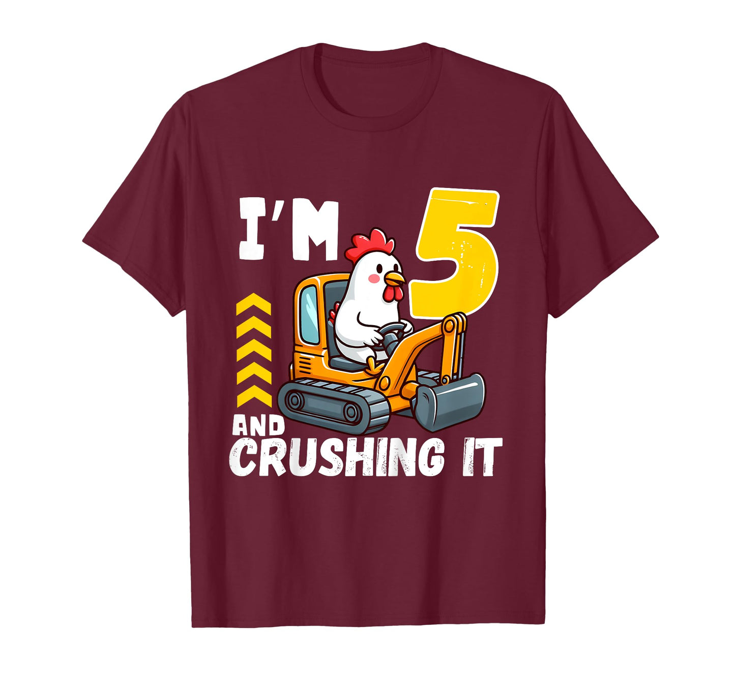 Kids Five 5yr 5th Birthday Construction Boy 5 Years Old Chicken T-Shirt