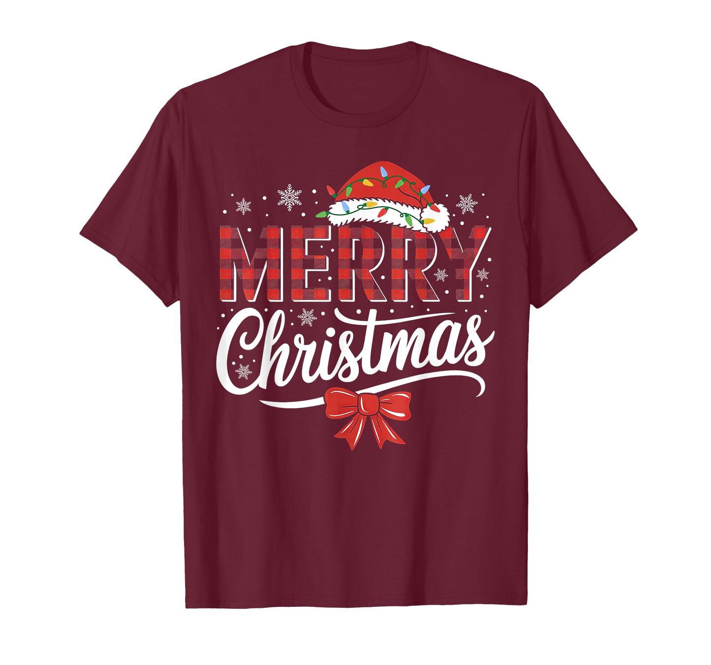 Merry Christmas Lights Red Santa Hat Xmas Family Men Women T-Shirt