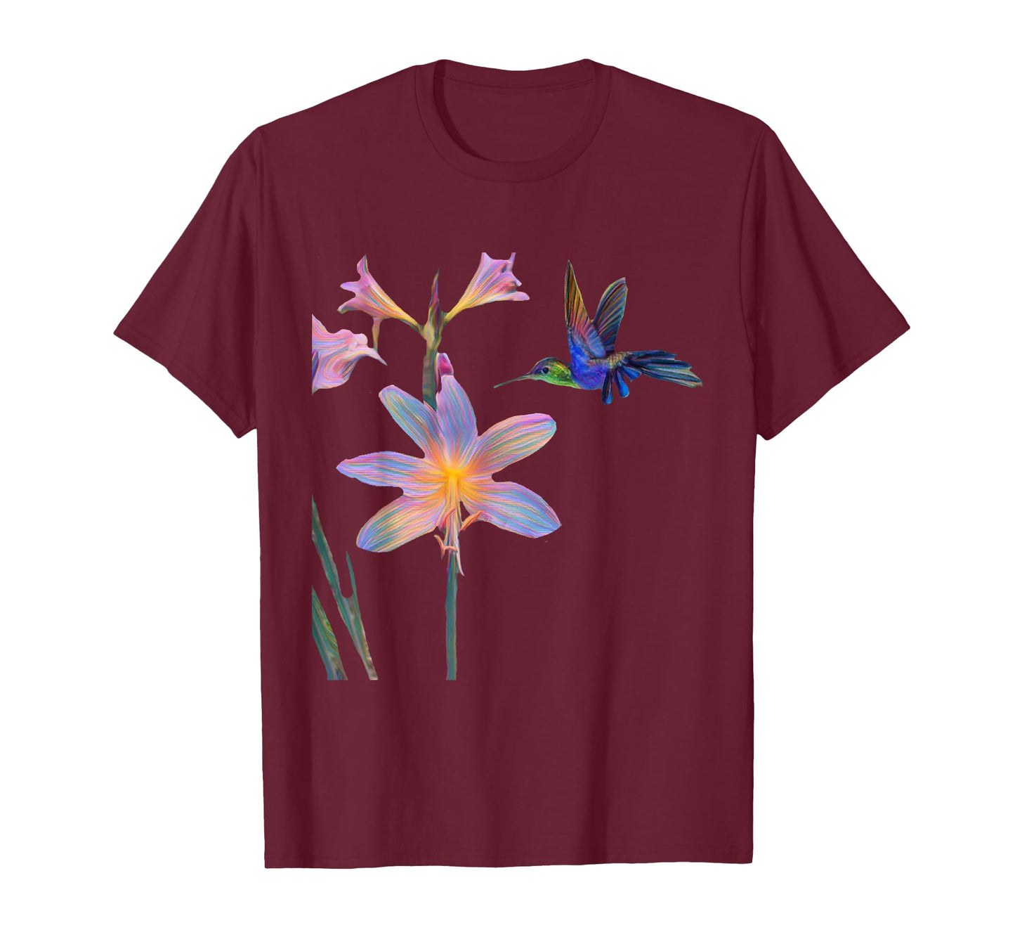 Blue Hummingbird with Flower T-Shirt