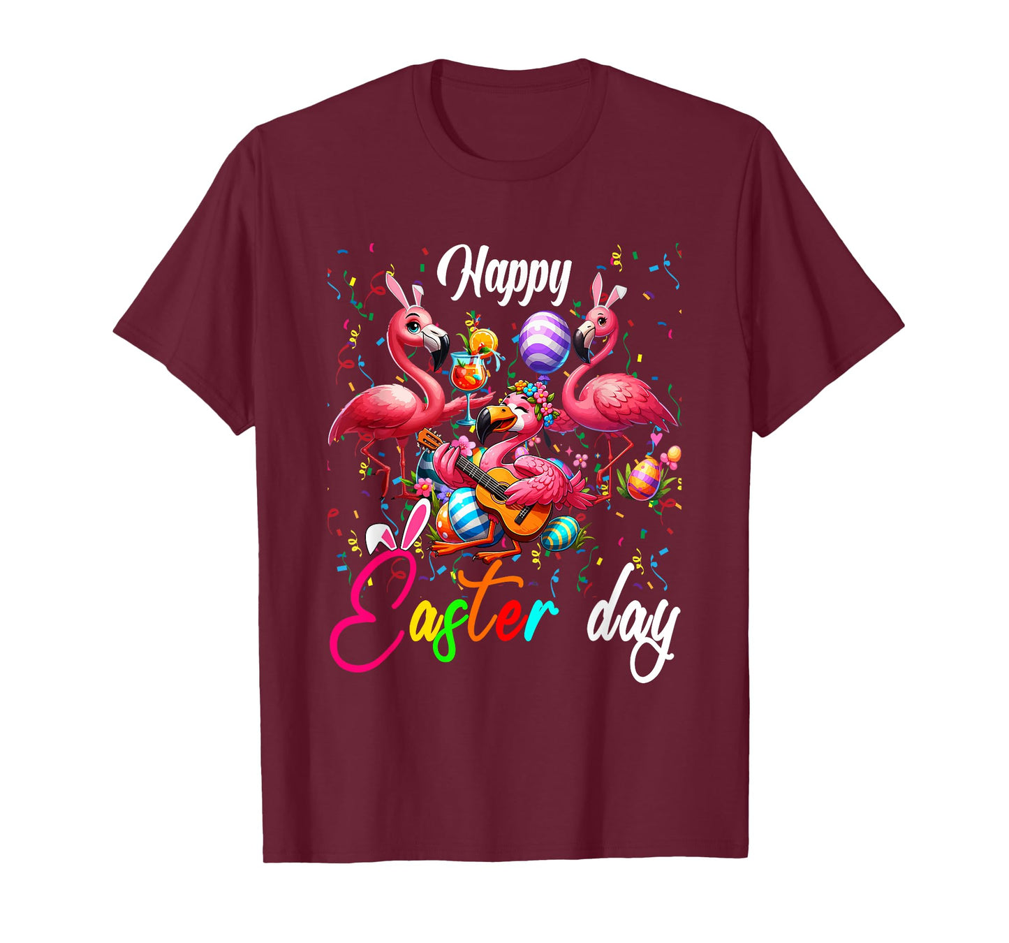 Three Cute Bunny Flamingos Costume Party Easter Eggs Basket T-Shirt
