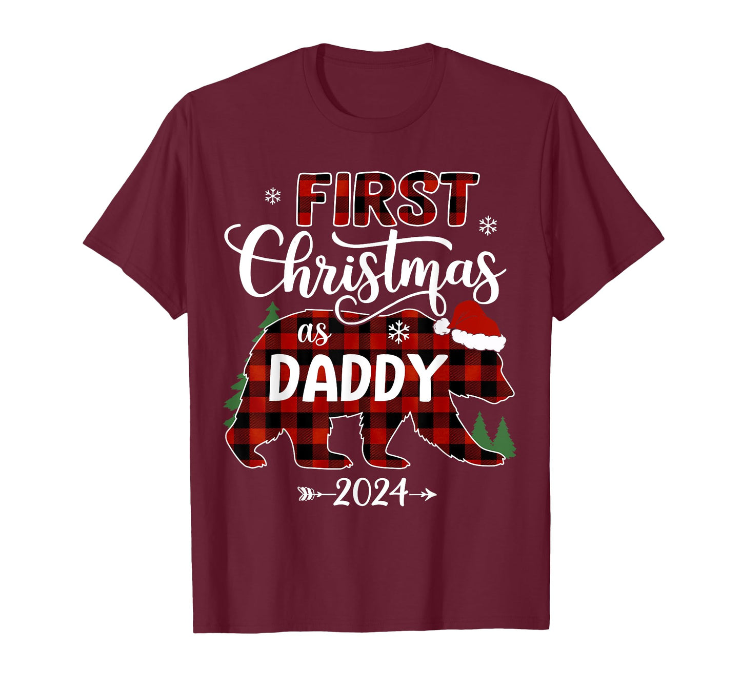 First Christmas As Daddy 2024 Bear Santa Hat Pregnancy Baby T-Shirt