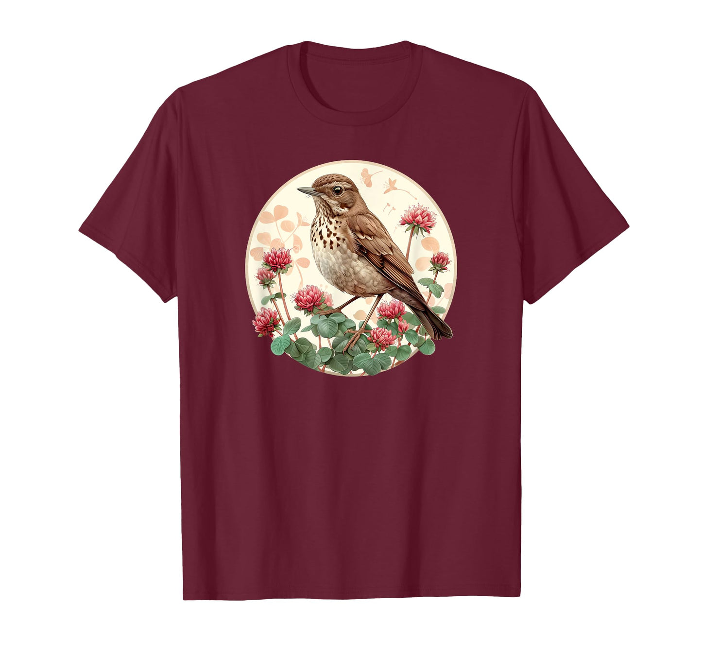 Red Clover Flower - Hermit Thrush Bird T-Shirt