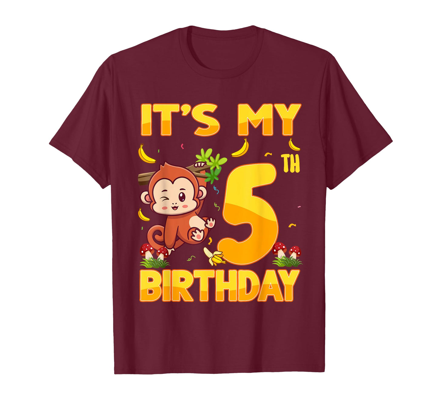 It's My 5th Birthday Monkey 5 Year Old Bday Party Kid Boy Gi T-Shirt