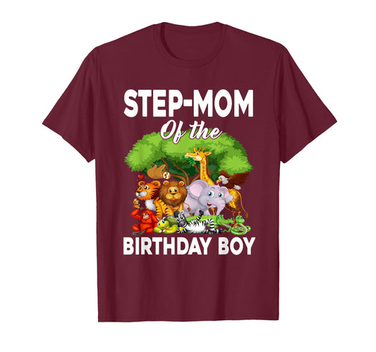 Step-Mom of the Birthday Boy Zoo Animals Bday Safari T-Shirt