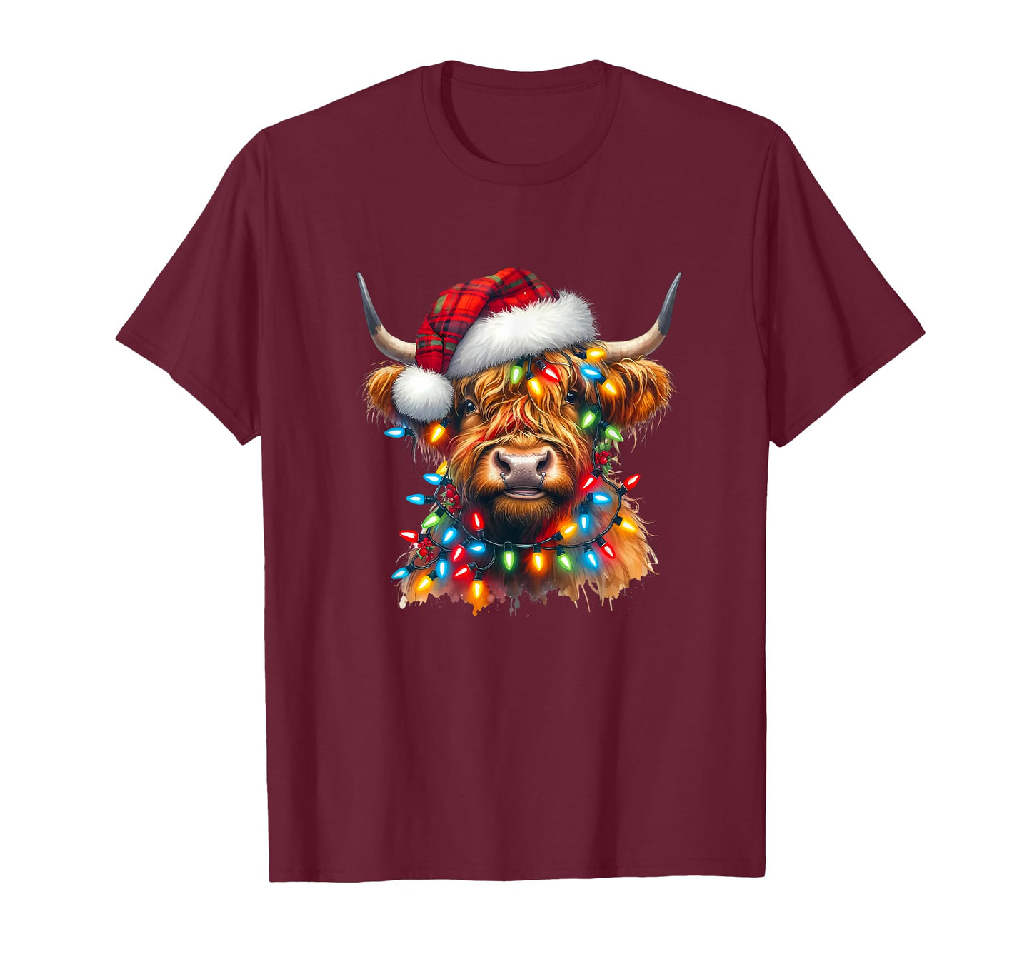 Highland Cow Christmas Xmas Santa Wooly Farm Animal Kids T-Shirt