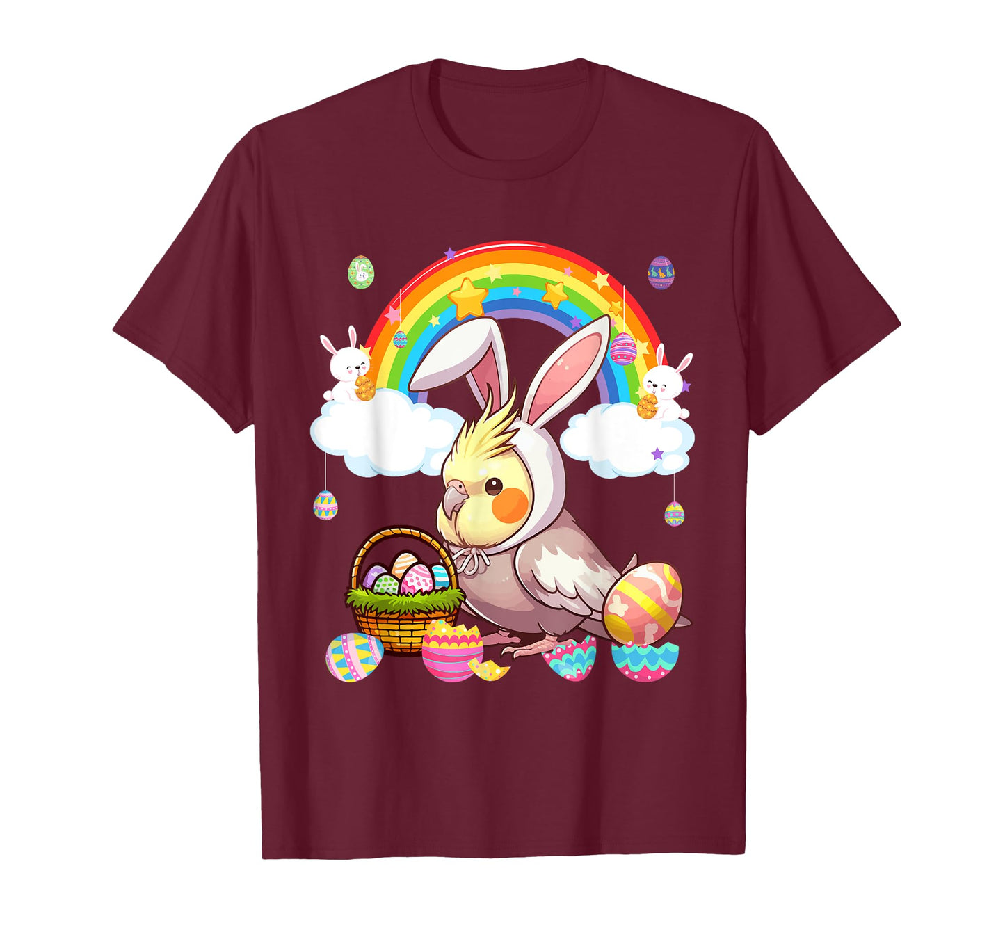 Bunny Cockatiel Easter Hunting Eggs Basket Colorful Rainbow T-Shirt