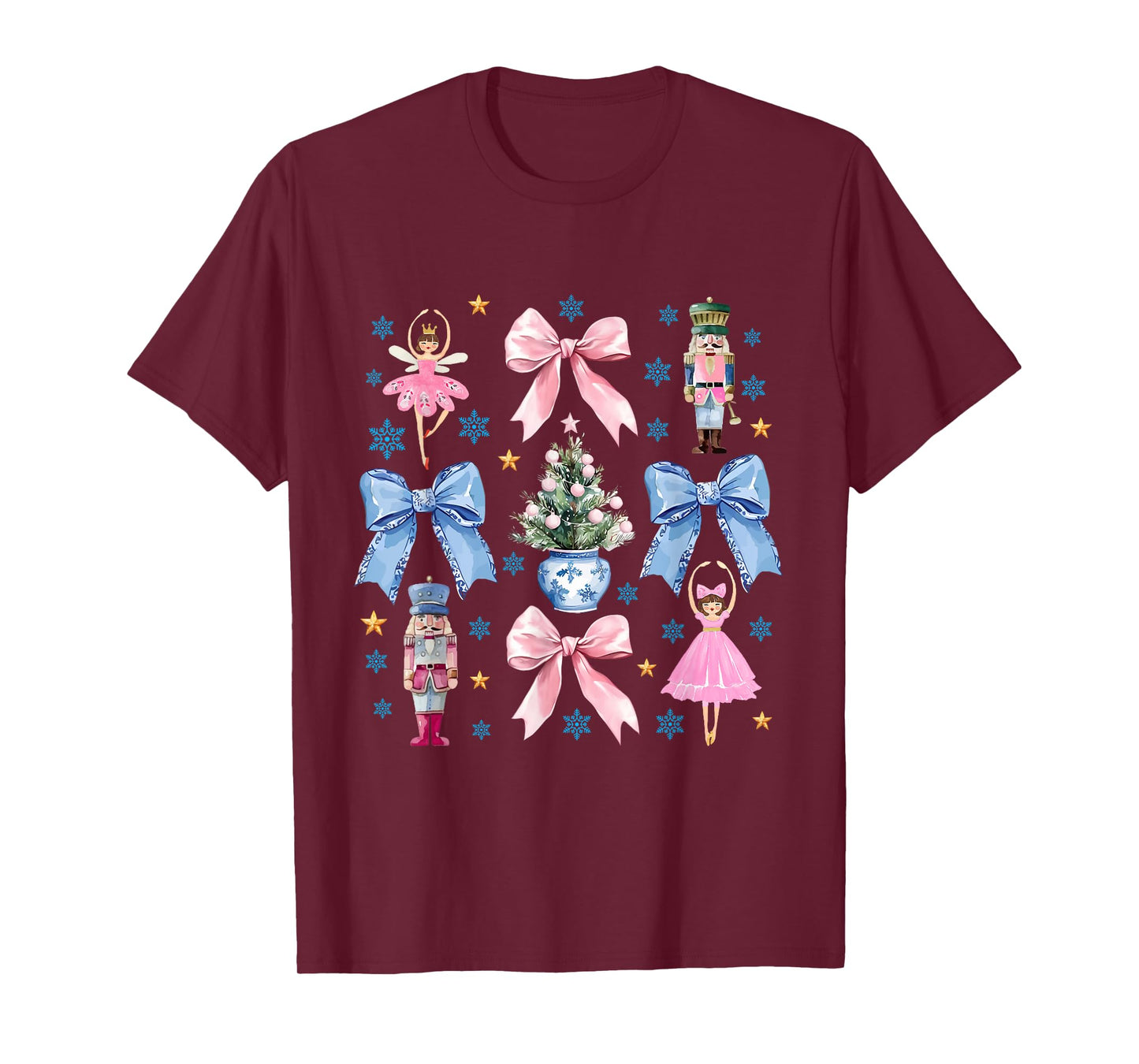 Coquette Pink Blue Bow Nutcracker Xmas Merry Christmas T-Shirt