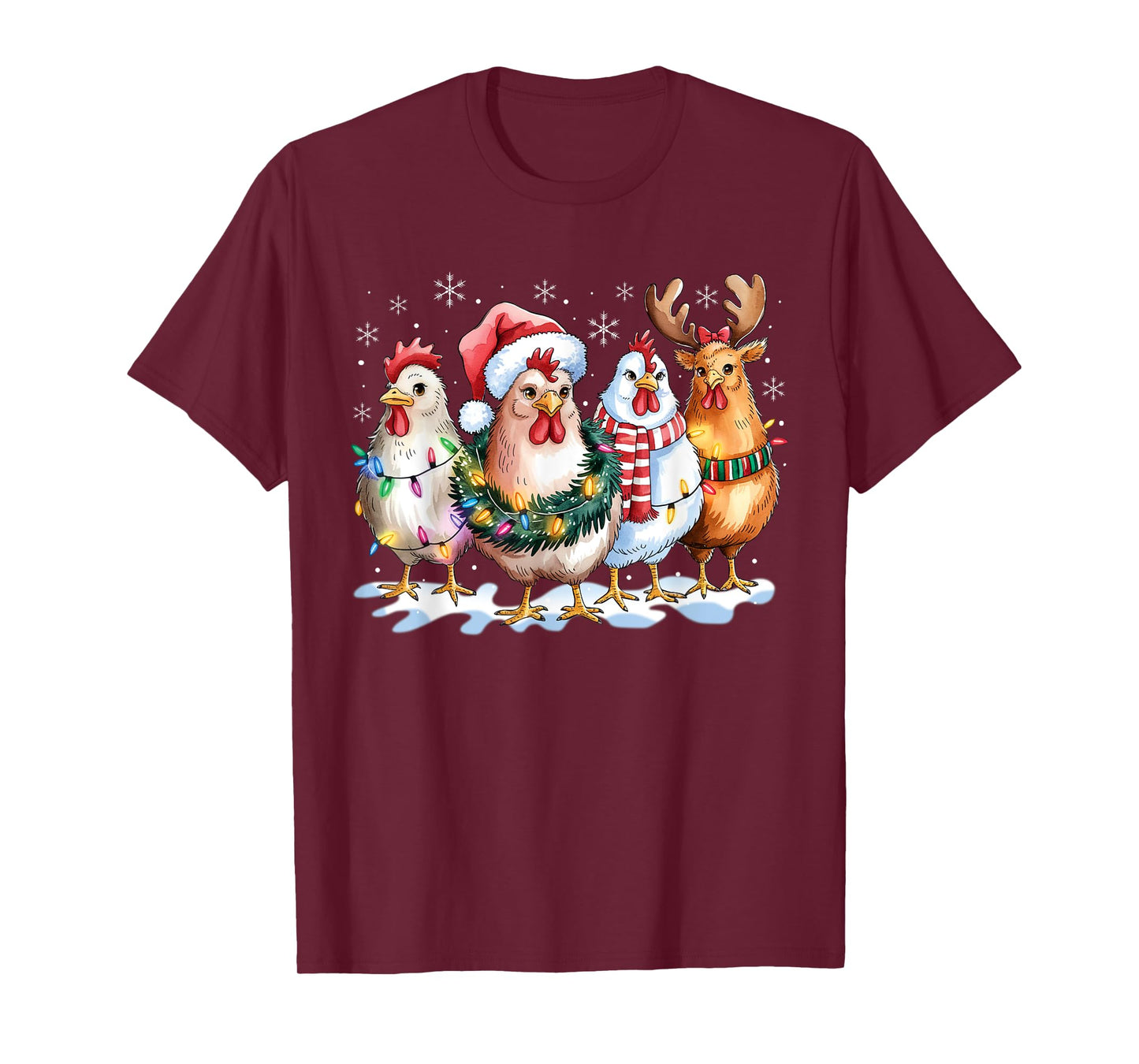 Funny Chicken Santa Hat Reindeer Christmas Lights Ornaments T-Shirt