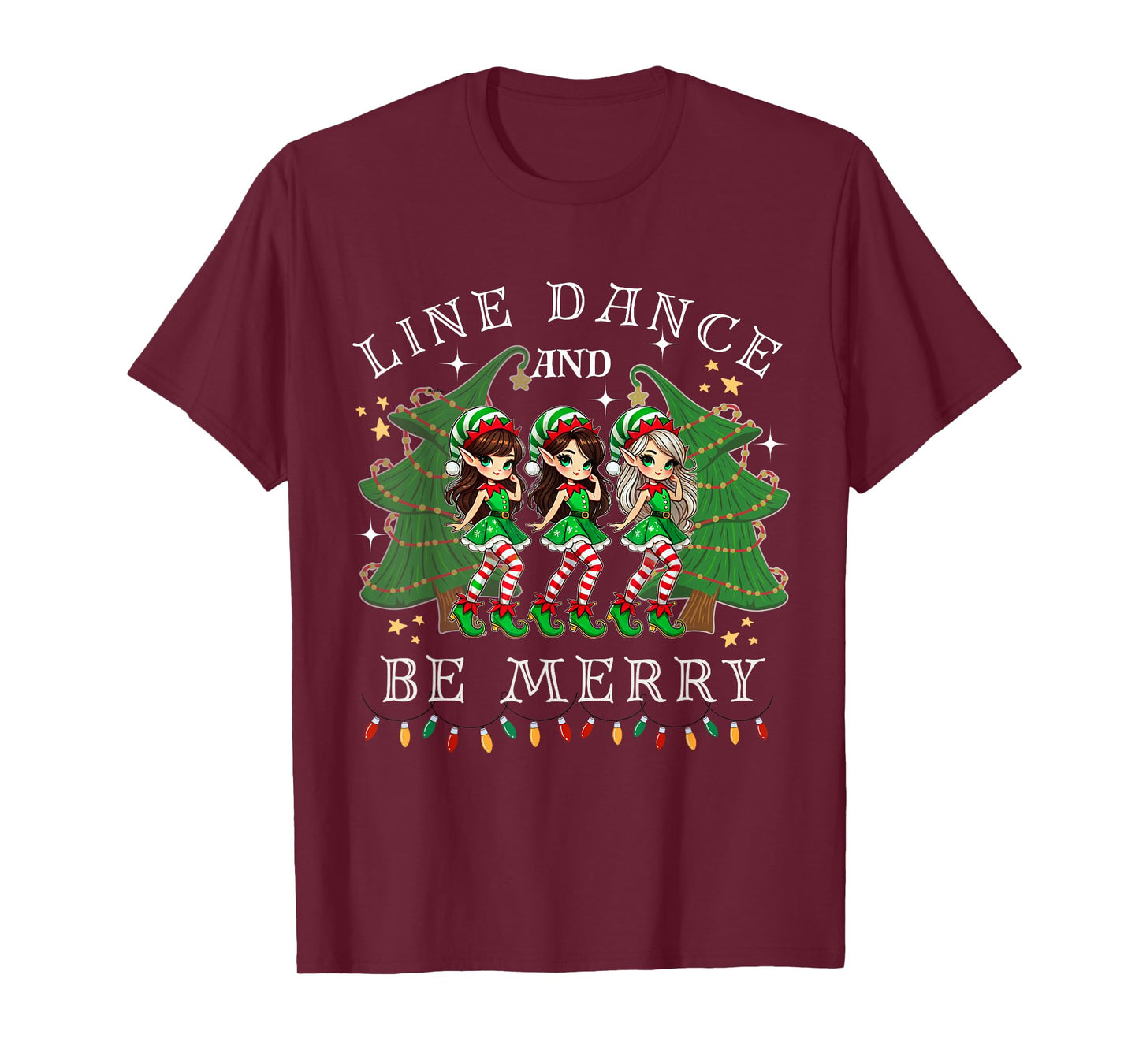 Line Dance and Be Merry Christmas Elf Dancing Holiday Season T-Shirt