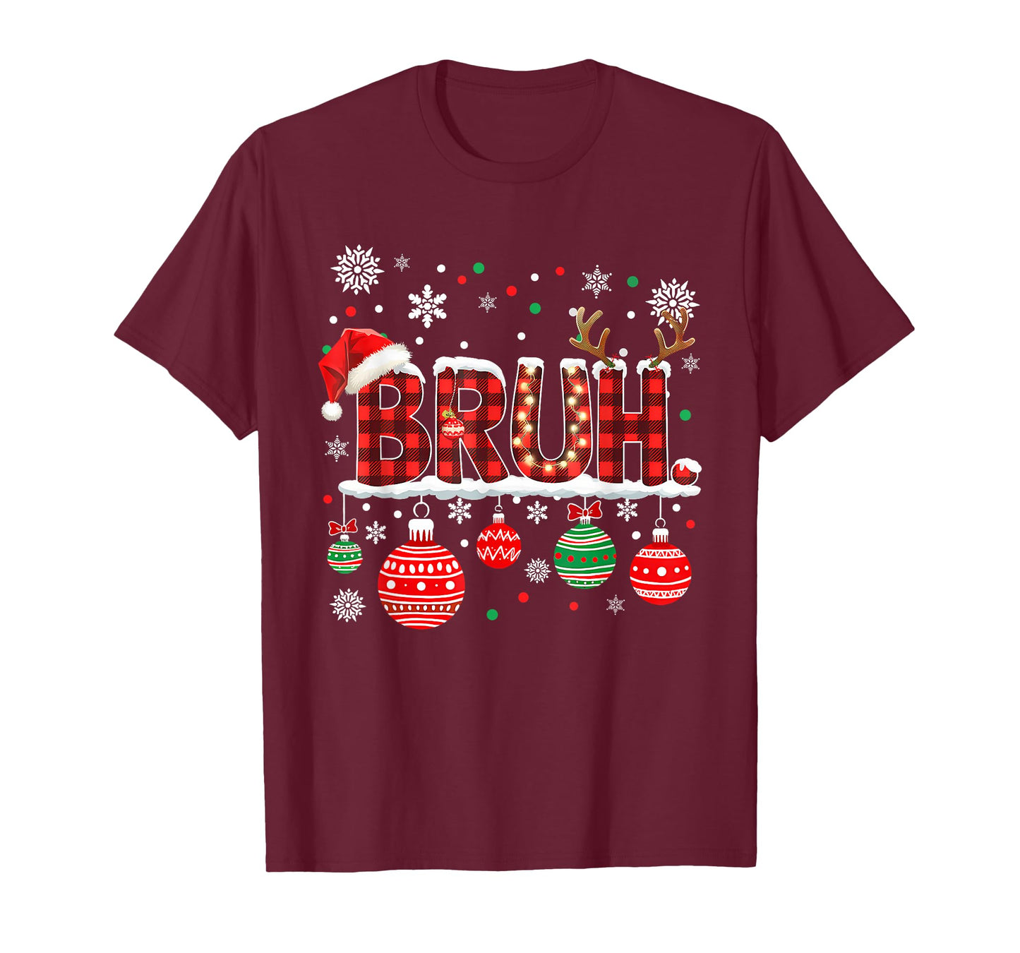 Bruh Funny Christmas Plaid Teens Boys Kids Xmas Pajamas T-Shirt