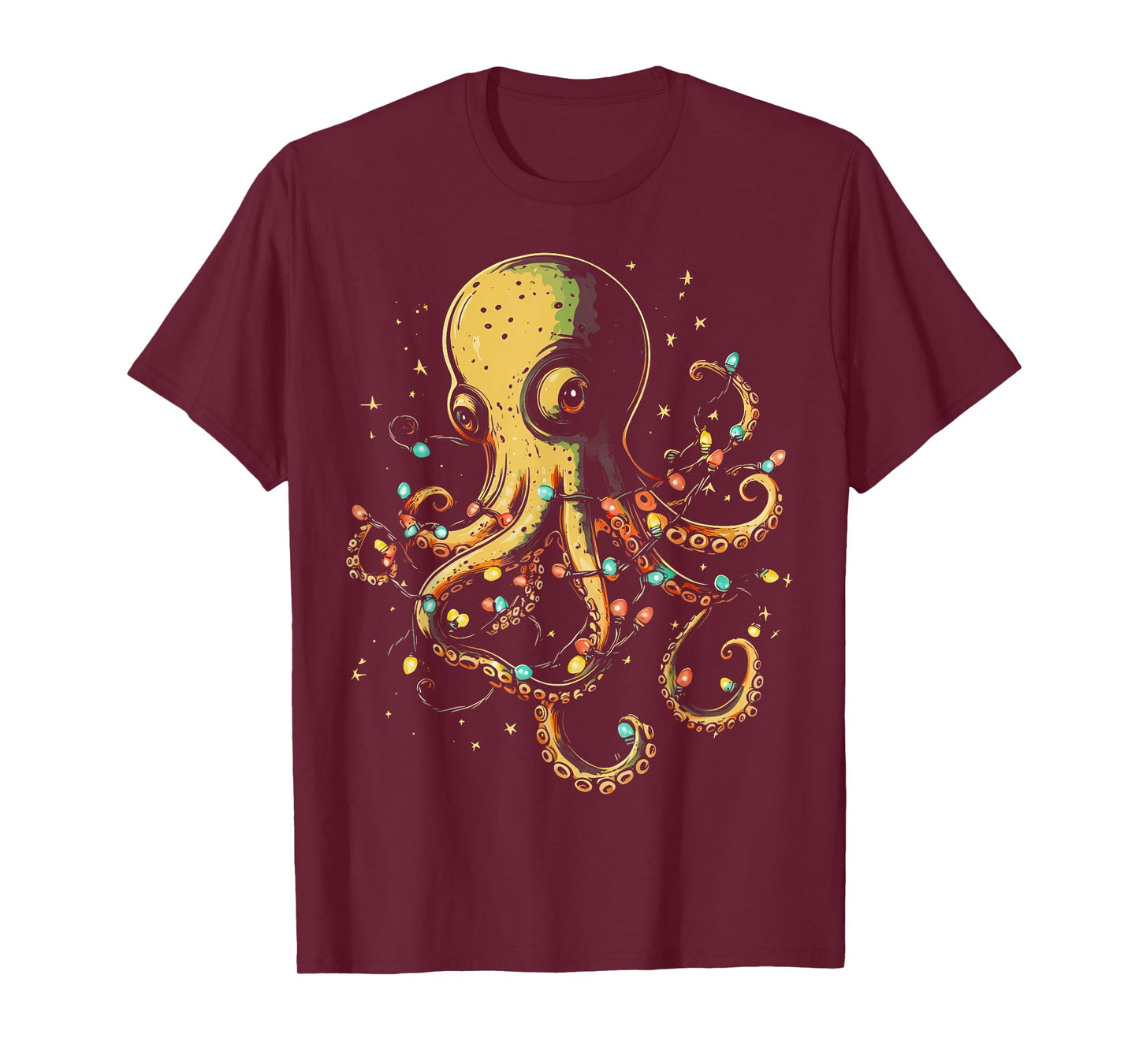 Christmas Lights Sea Octopus Marine Biology Ocean Animal T-Shirt