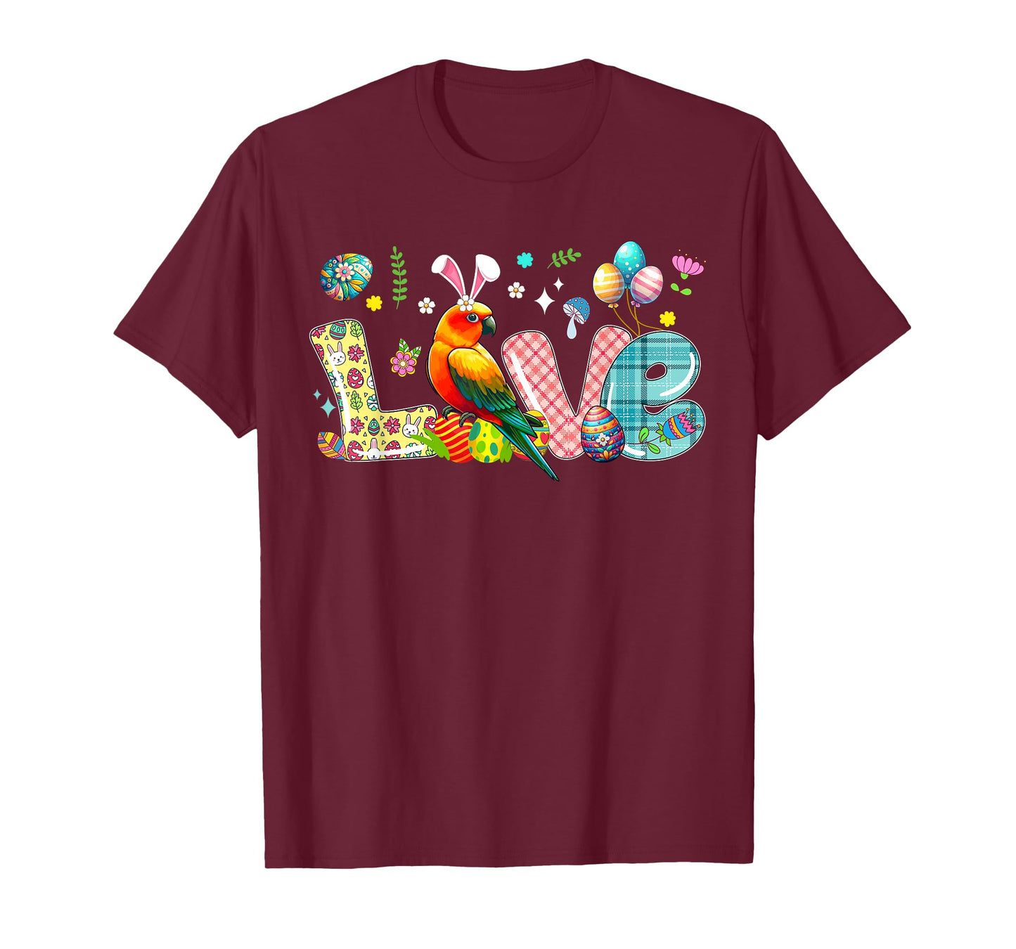Love Easter Bunny Sun Conure Hunting Eggs Flowers Colourful T-Shirt