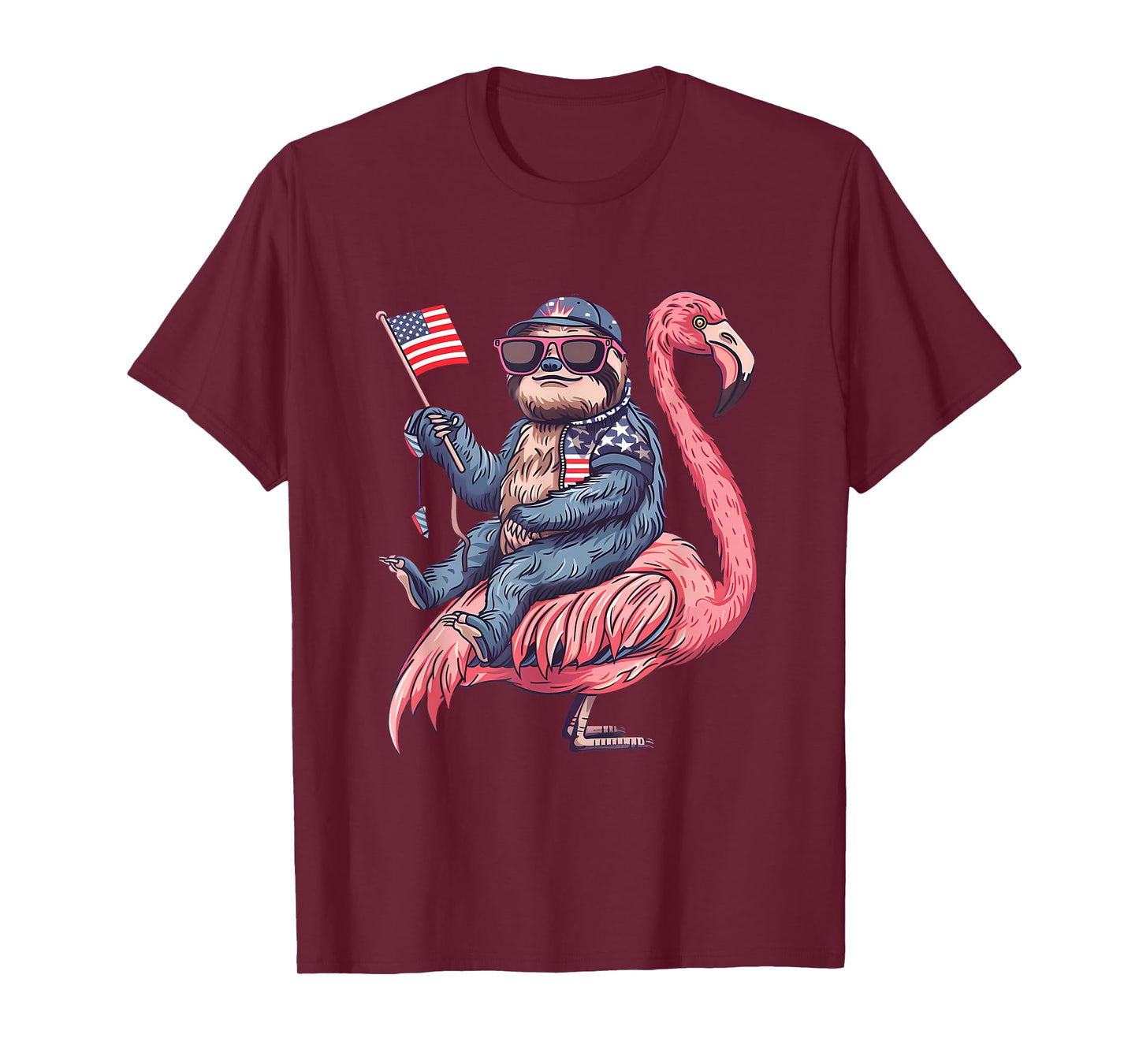 4th Of July Sloth Flamingo American Flag USA Fourth Of July T-Shirt