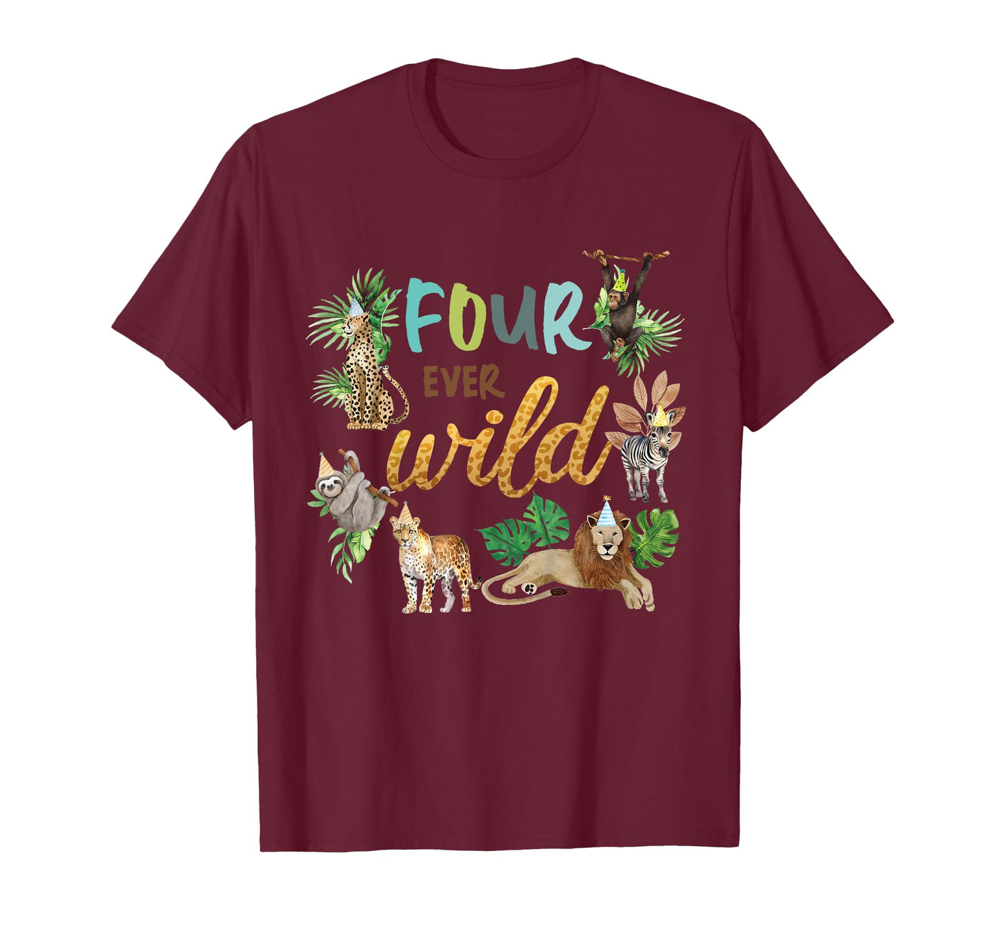 Kids Four Ever Wild 4th Birthday Boy Zoo Safari Jungle Theme Son T-Shirt