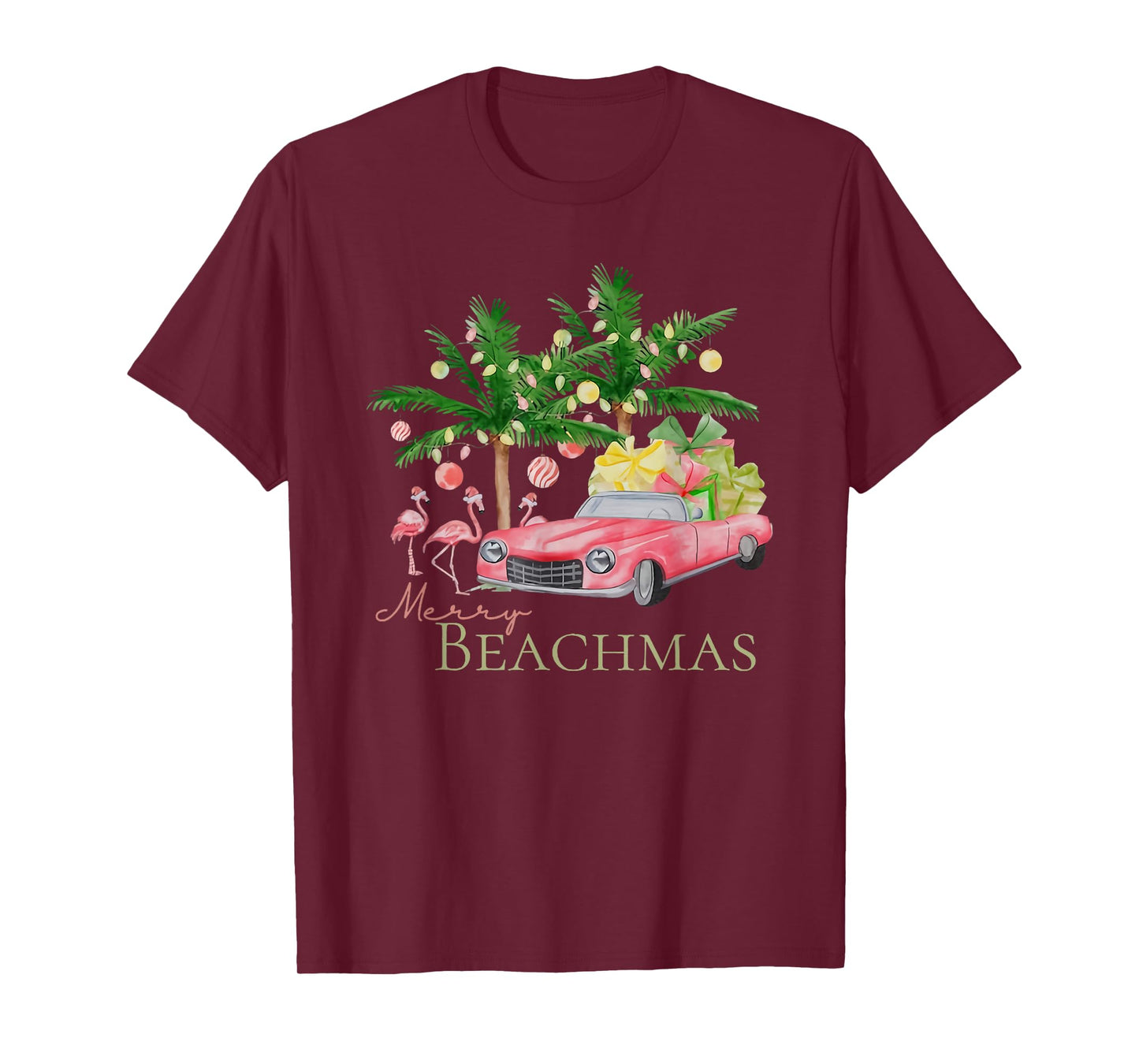 Merry Beachmas Tropical Christmas Santa Flamingo Hawaii Men Women T-Shirt