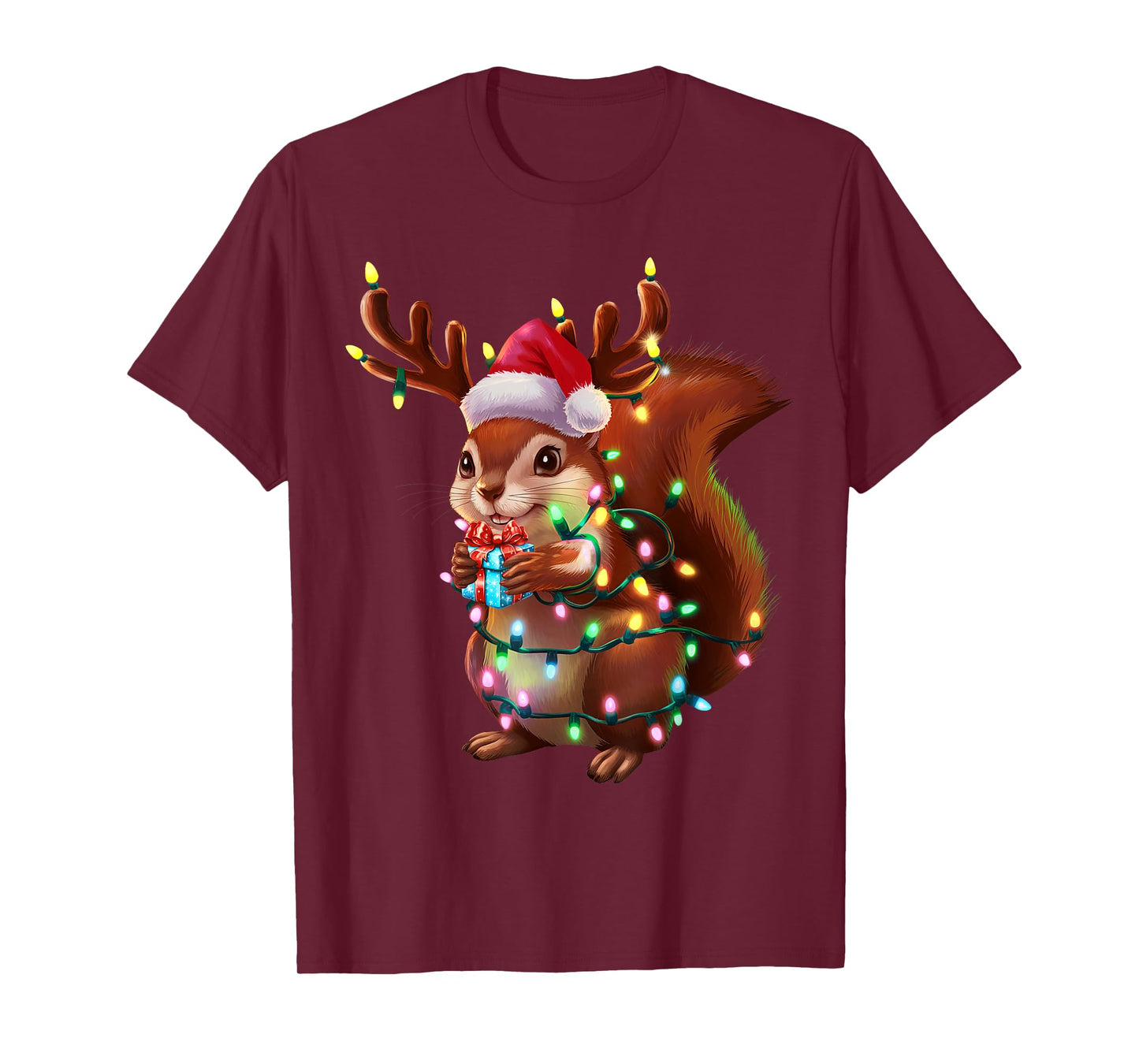 Squirrel Christmas Tree Lights Funny Xmas Family Men Women T-Shirt