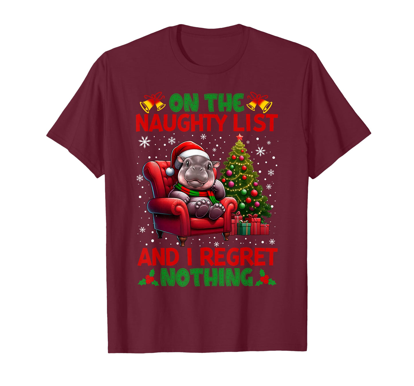 On The List Of Naughty And I Regret Nothing Moo Deng Xmas T-Shirt