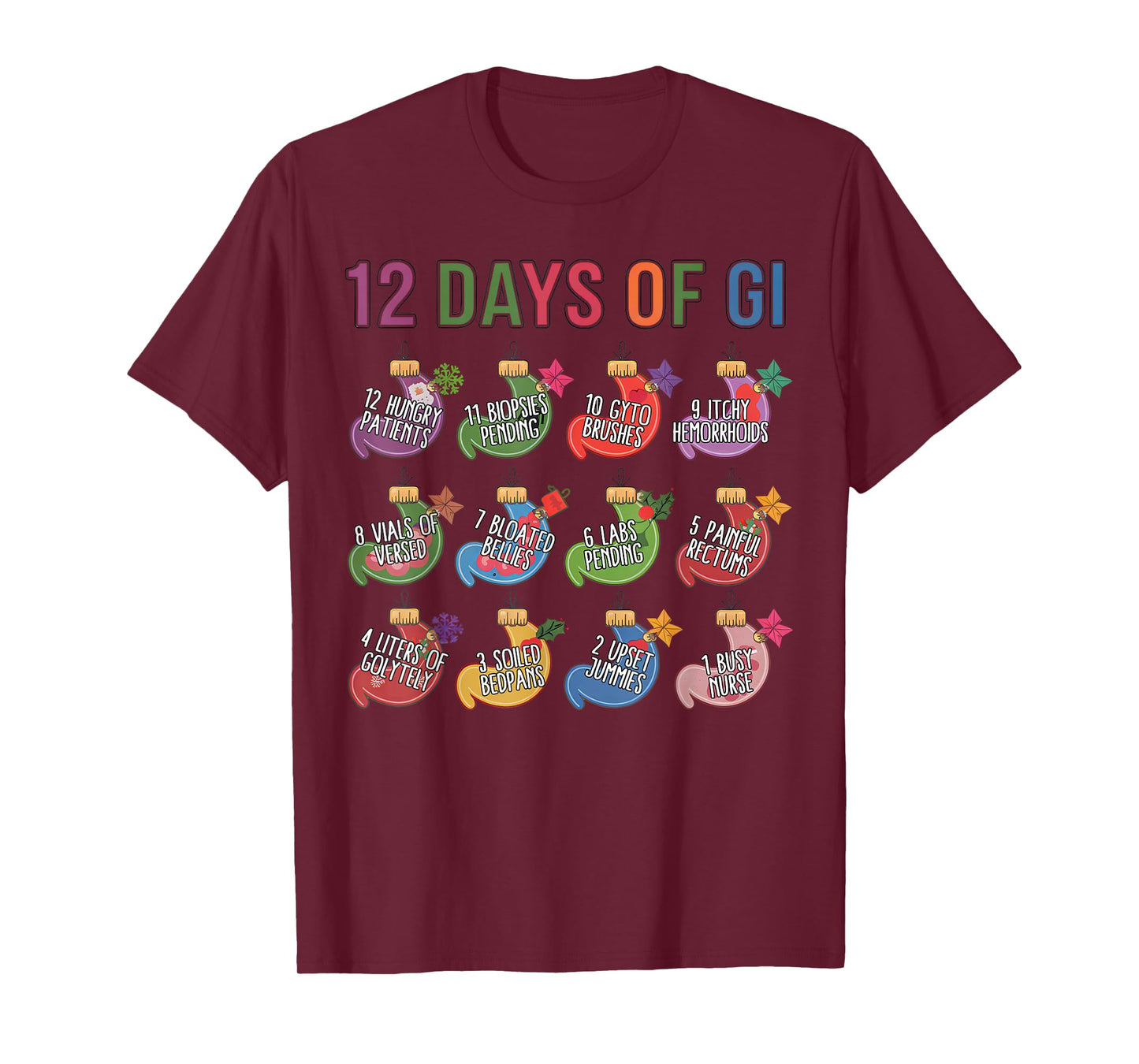 Funny Christmas Gastroenterologist Gastro Crew 12 Days Of GI T-Shirt