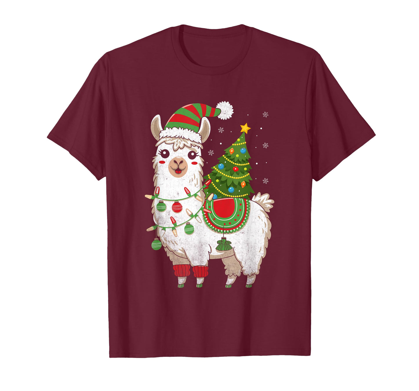 Llama Christmas Tree Cute X-mas Lights Festive Holiday T-Shirt