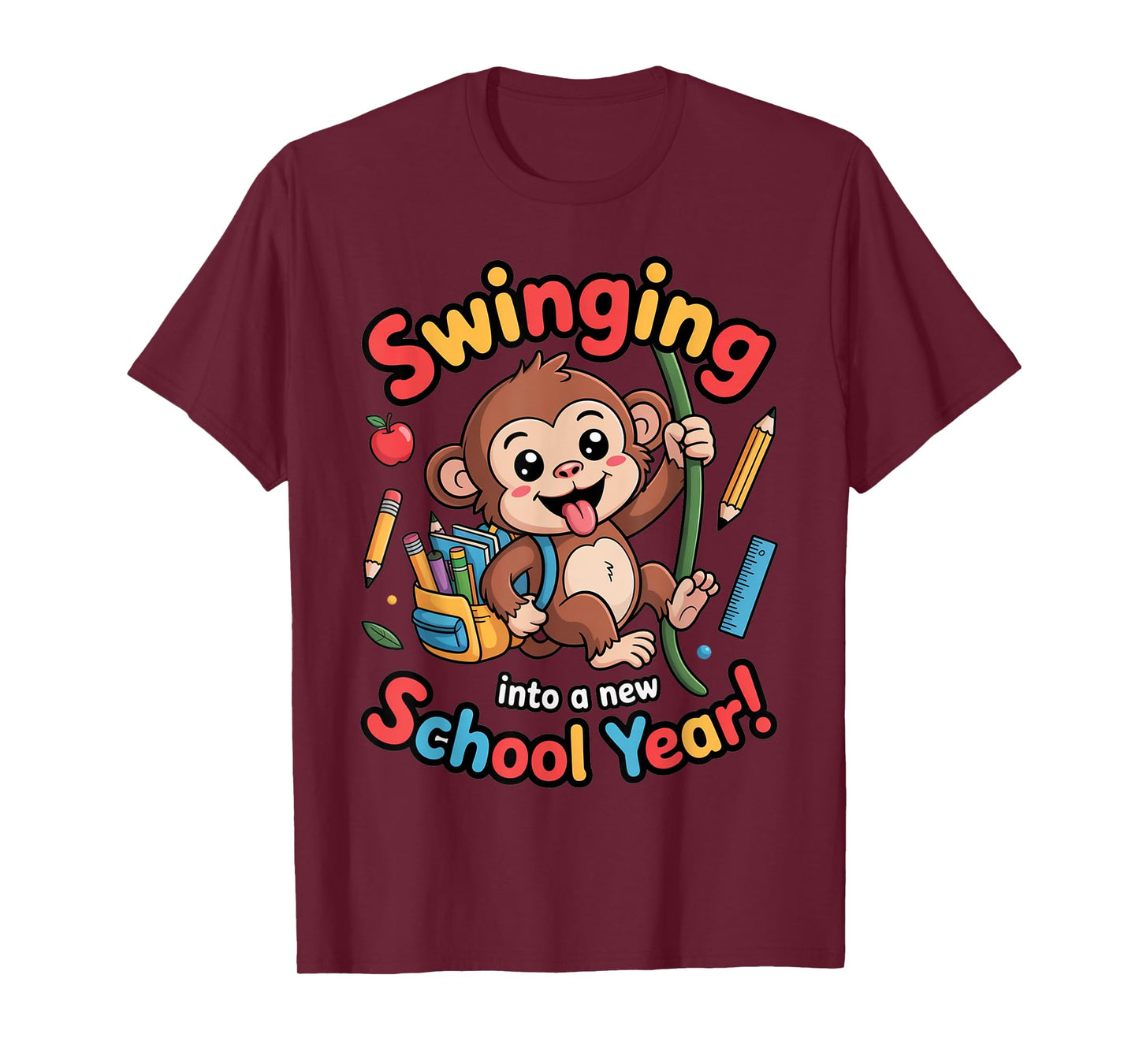 Swinging Monkey Back to School Playful Cartoon Design T-Shirt